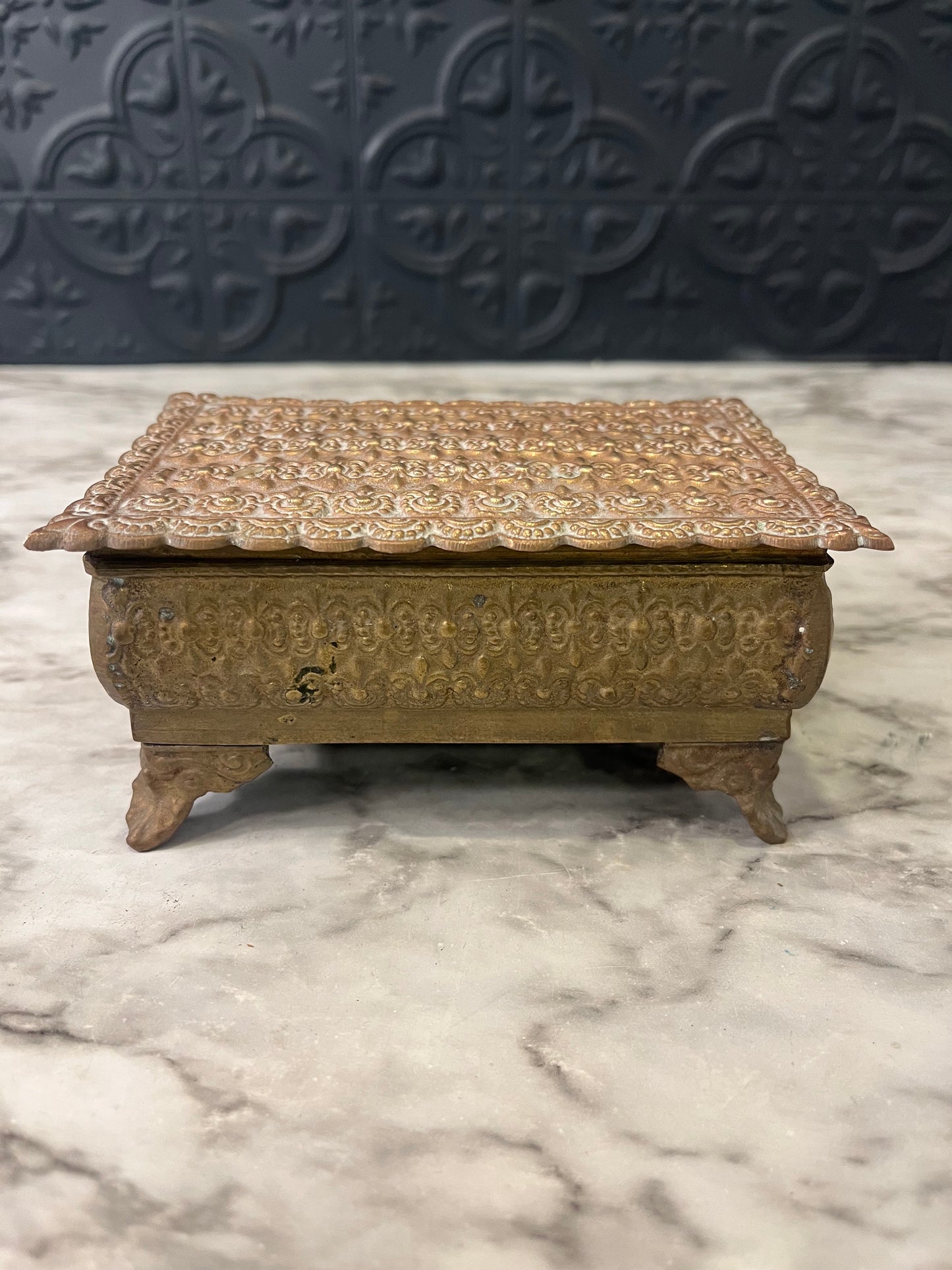 Brass Jewelry Box with Red Lining