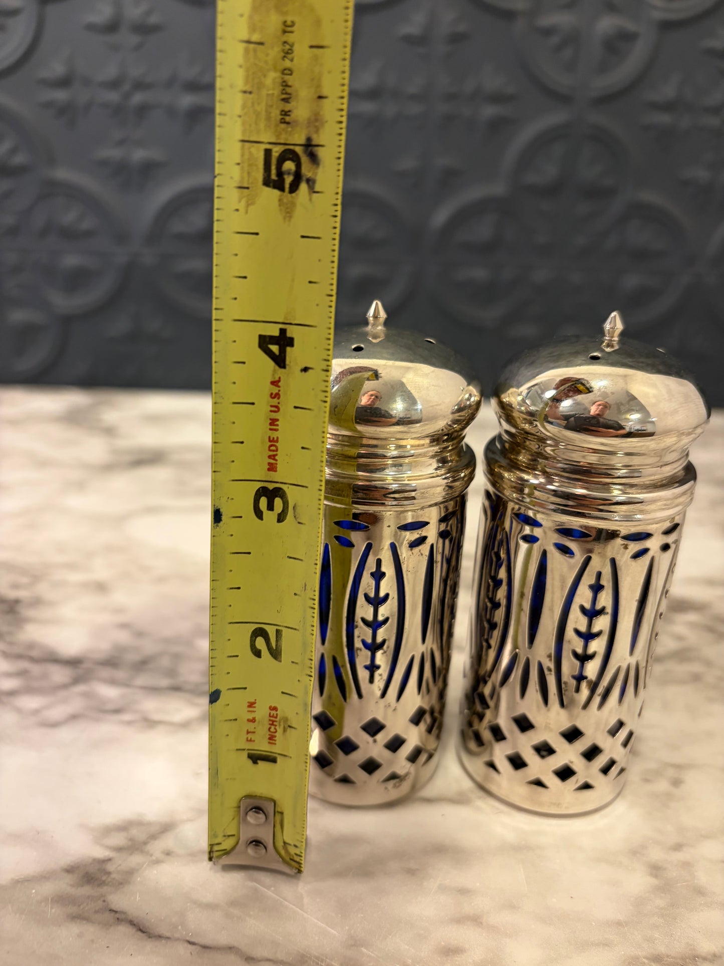 Cobalt Blue glass Silverplate Salt and Pepper Set