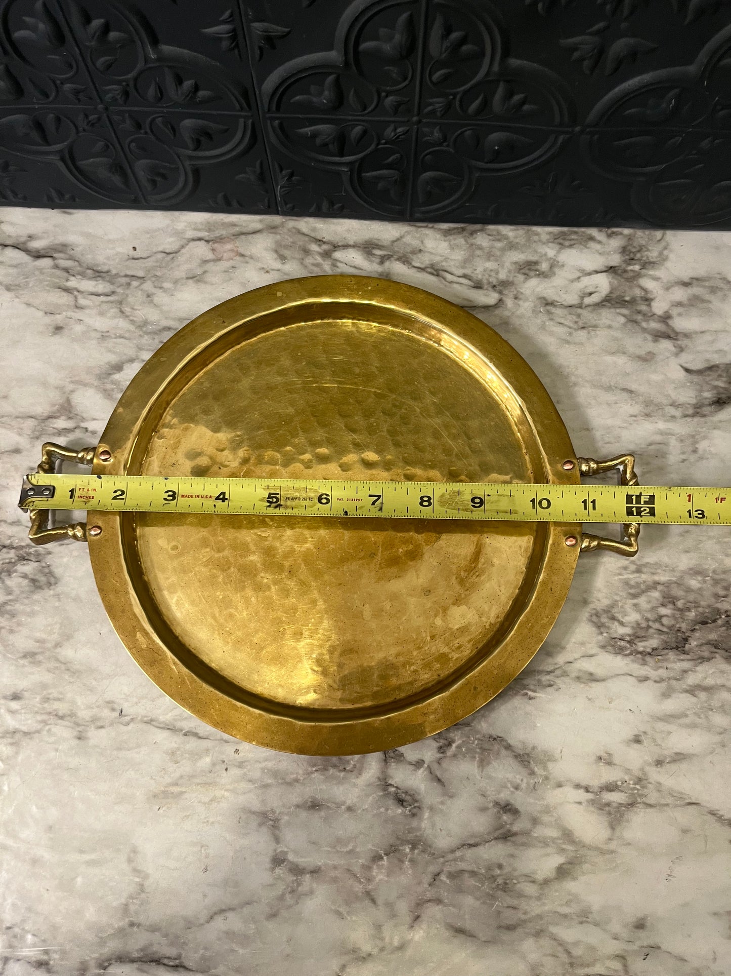 Round Dimpled Brass Platter with Handles