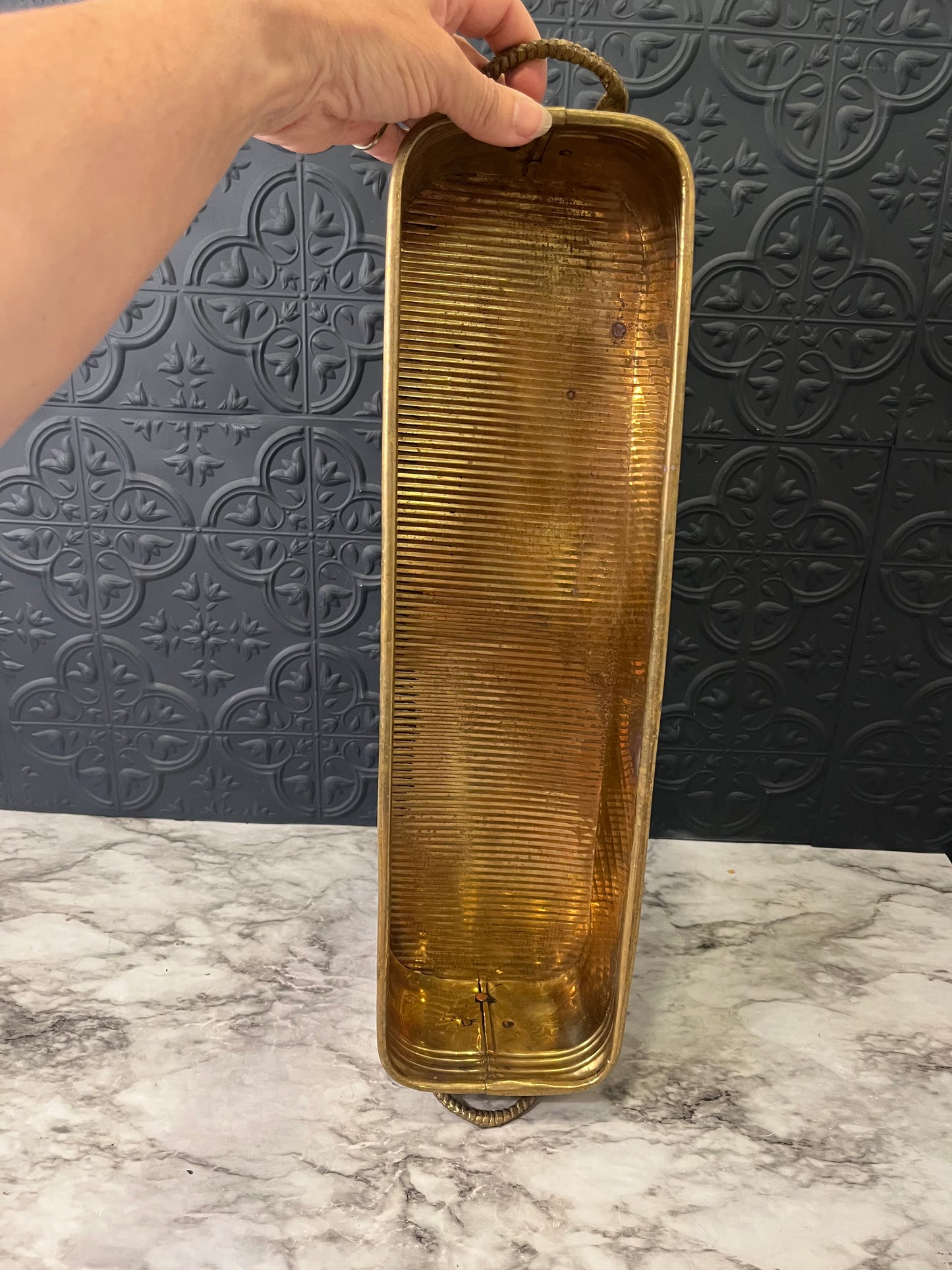 Long Narrow Brass Planter