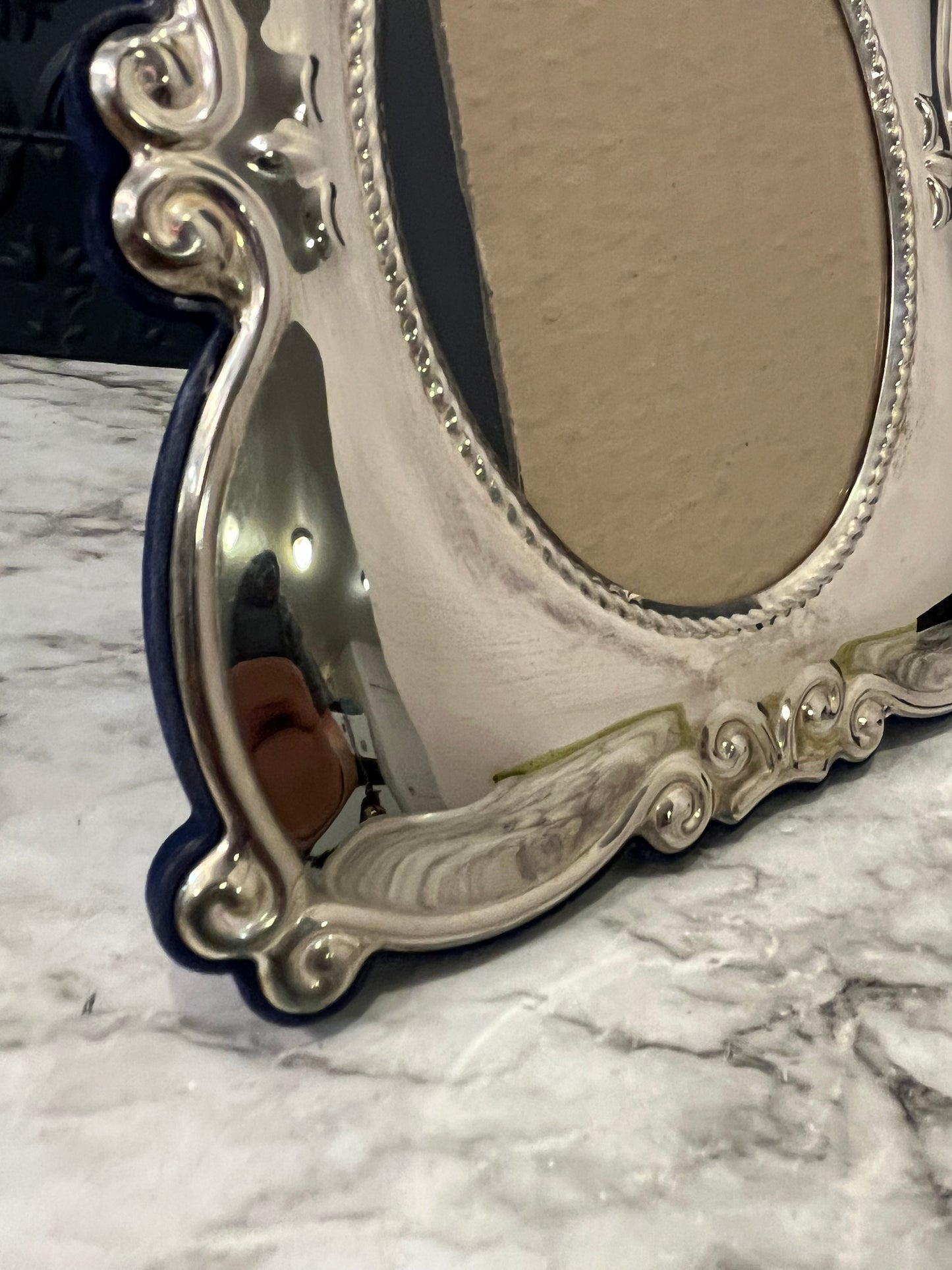 Silver Plate Frame with Blue Velvet Backing