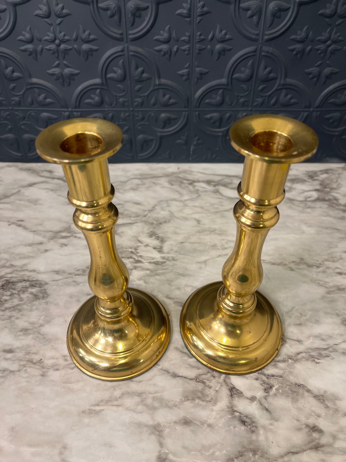 Brass Candle Holdewr 7.25 Set of 2