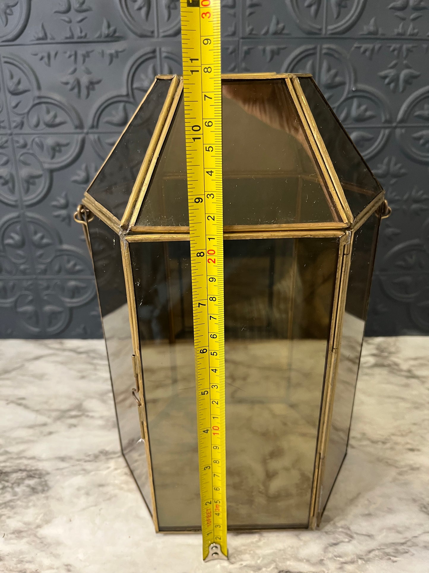 Smokey glass and brass lantern