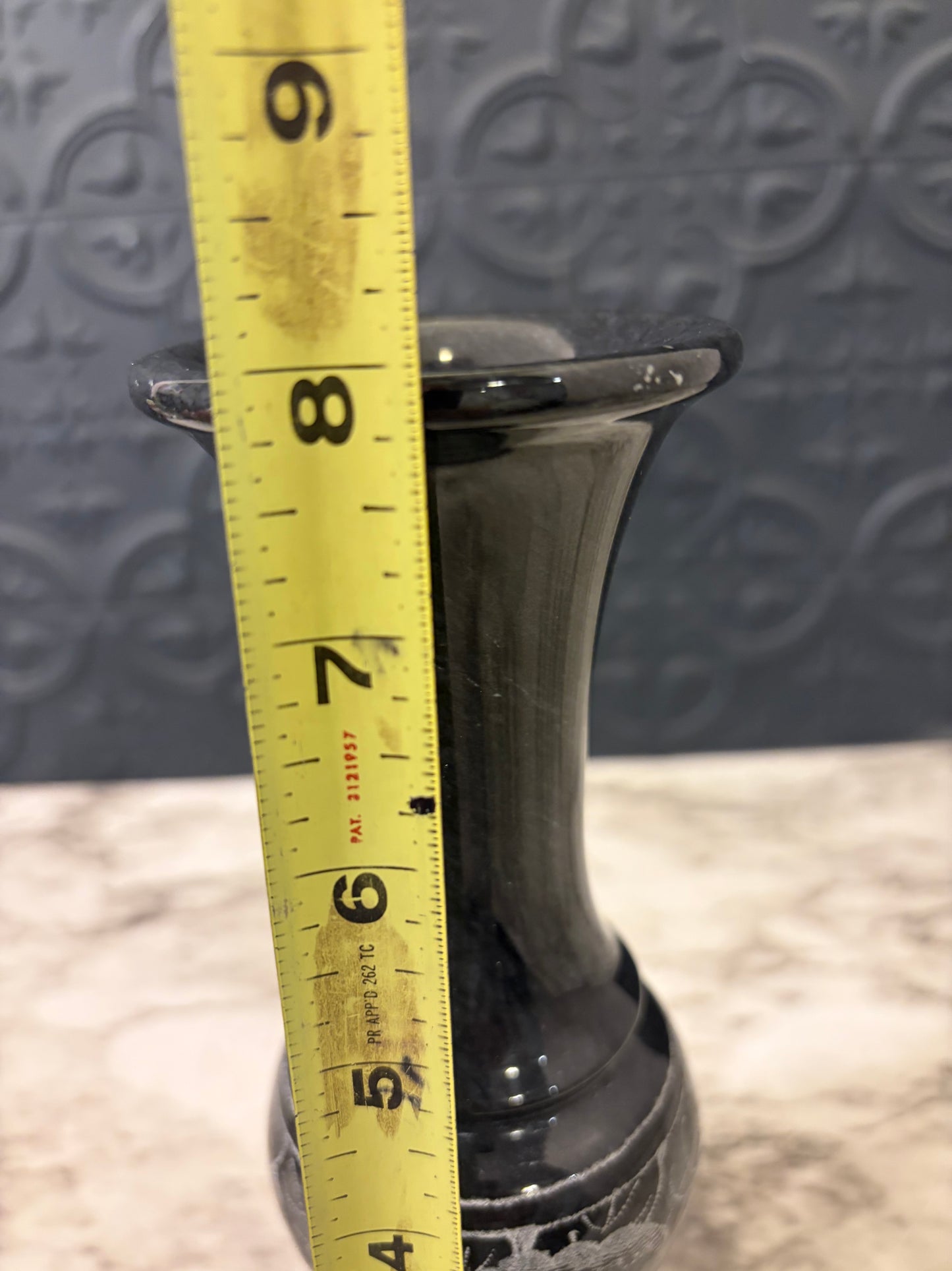 Etched Grey Stone Vase 8"