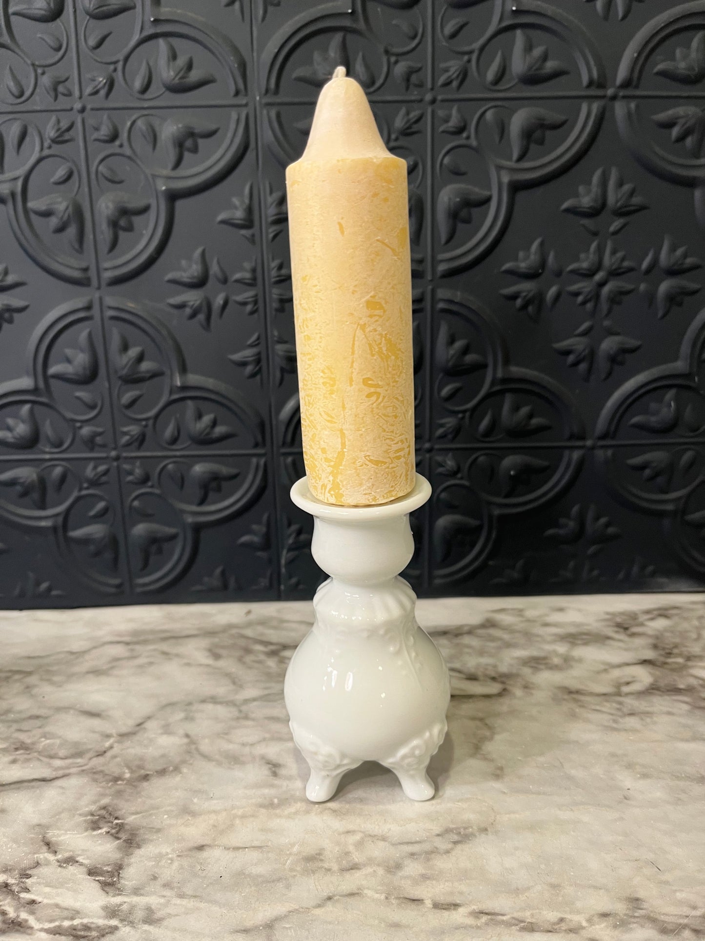 White Ceramic Small Candle Holders with feet x 2