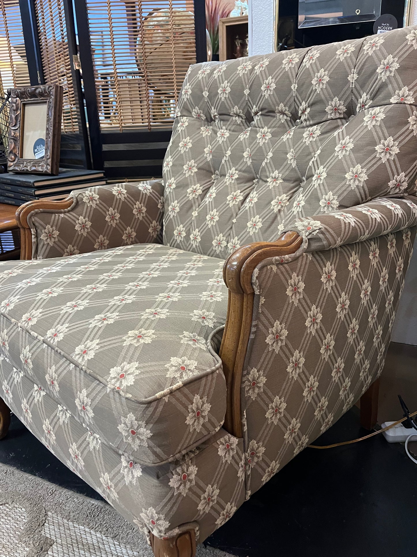 Brown Arm Chair with Floral design