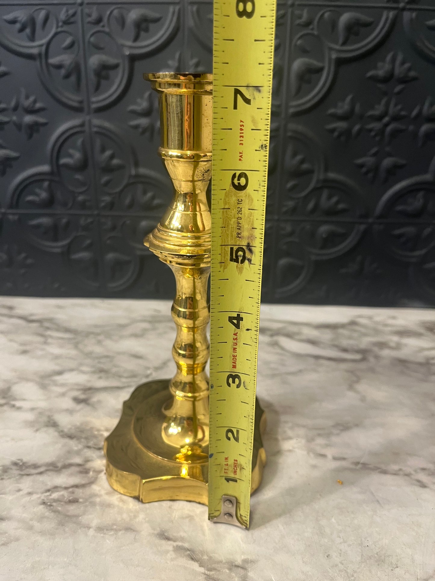 Brass Candle Holder with Scallop Base 7"