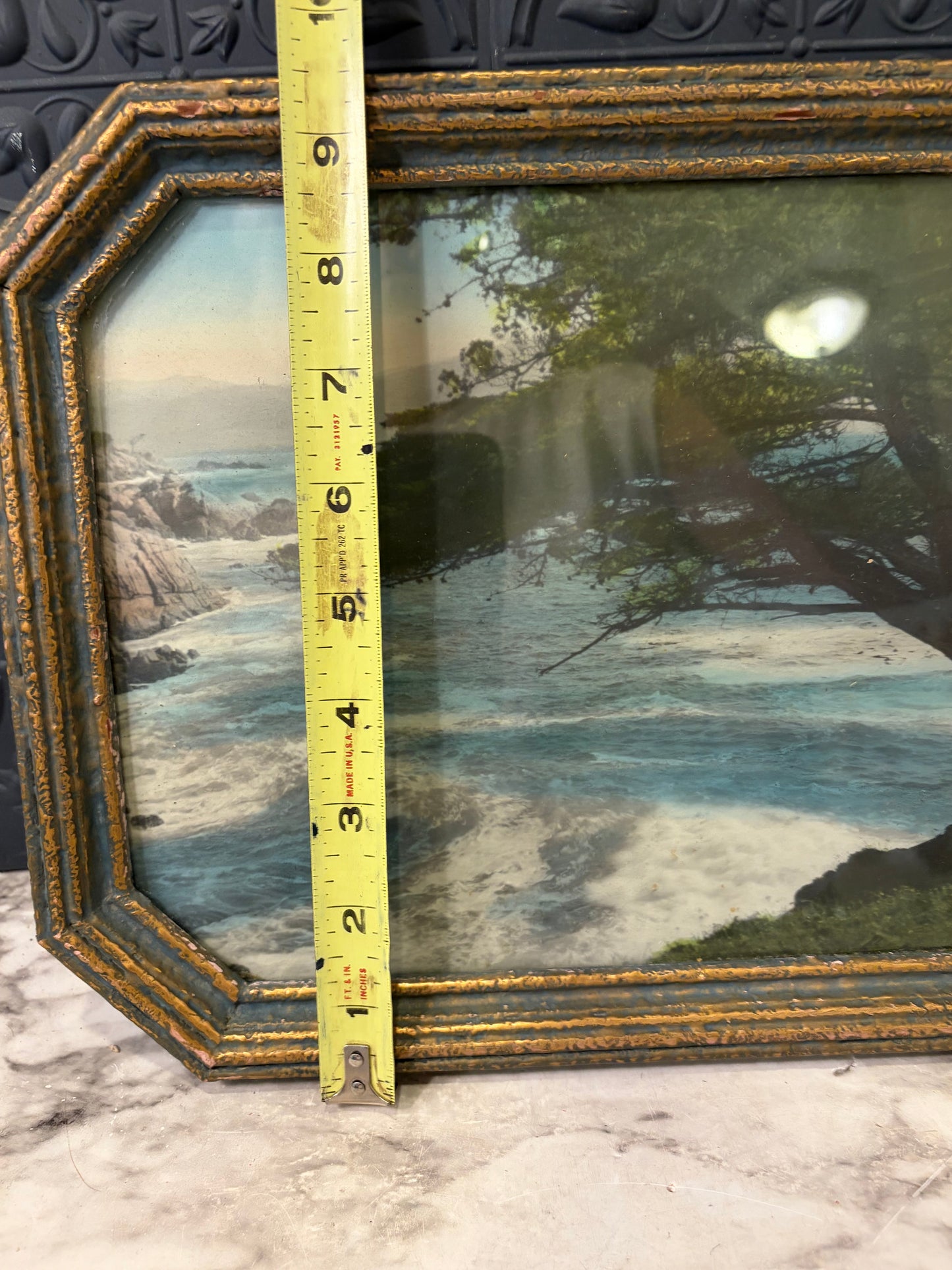 Vintage Art of Coastline in Octagon Frame