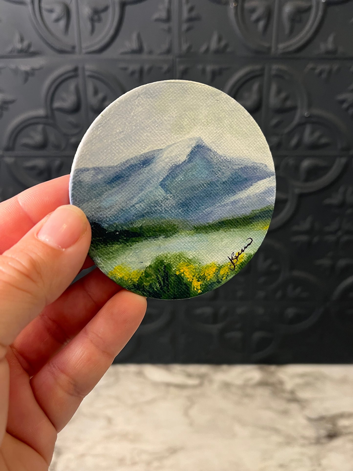 Mountain Lake Magnet painting by Jessie