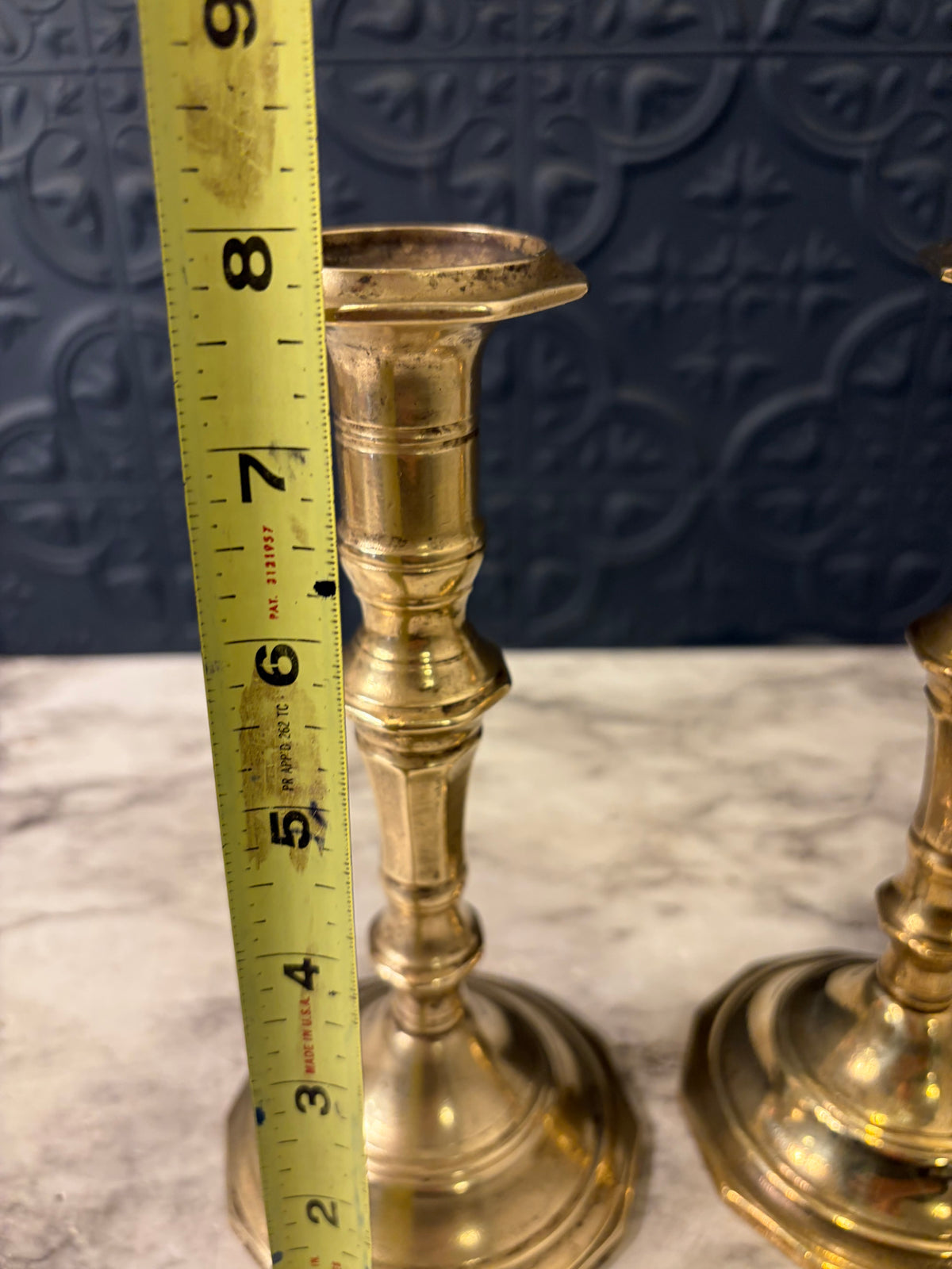 7.75" Brass Candlestick Pair with 12 Side base