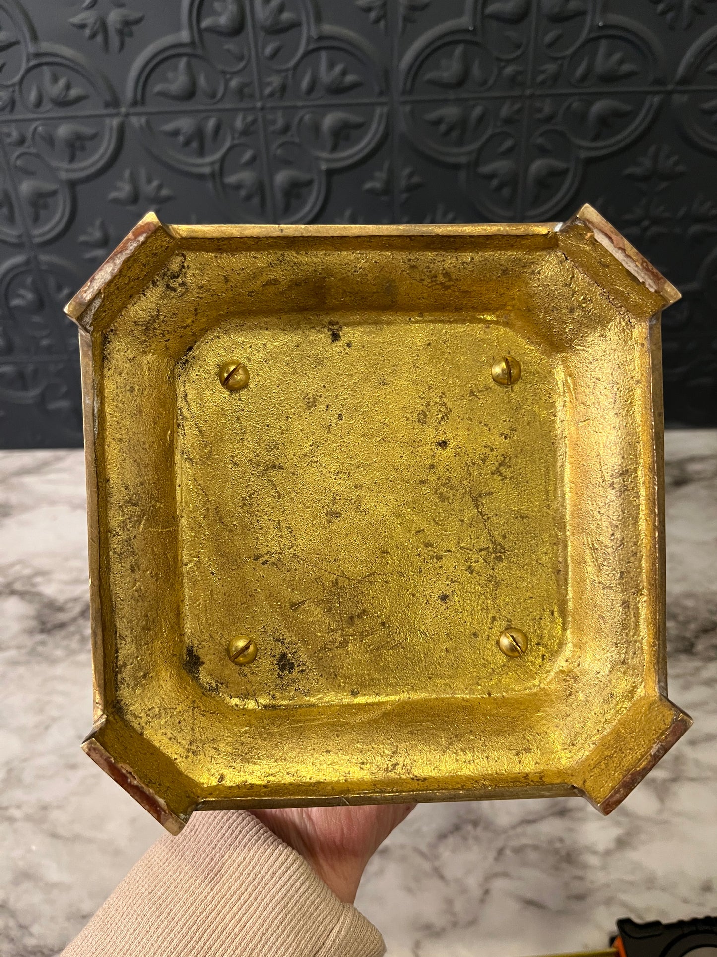 Brass and black column candle holder