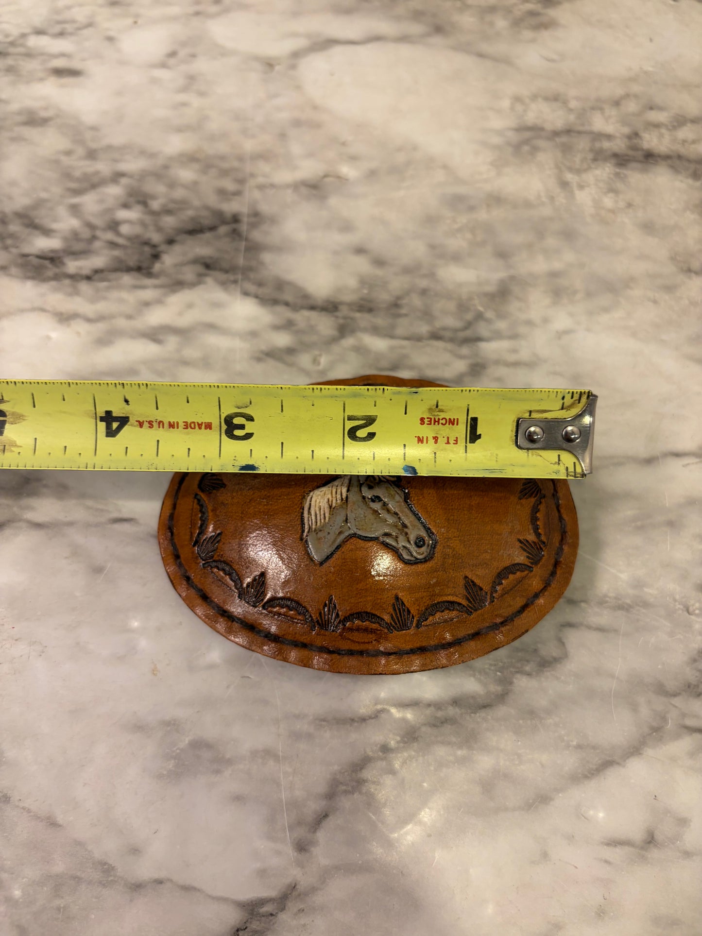 Leather Horse Tooled Belt Buckle