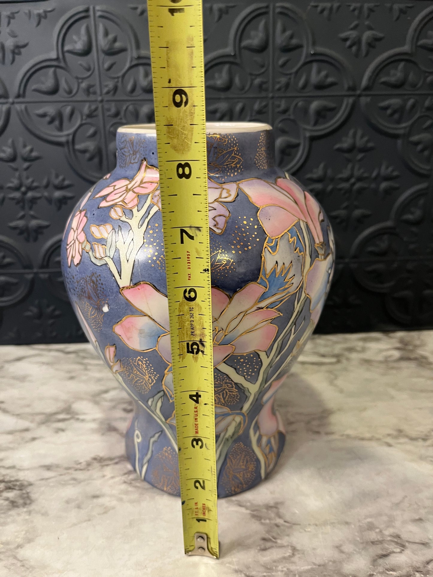 Blue and Pink Hand Painted Ginger Jar