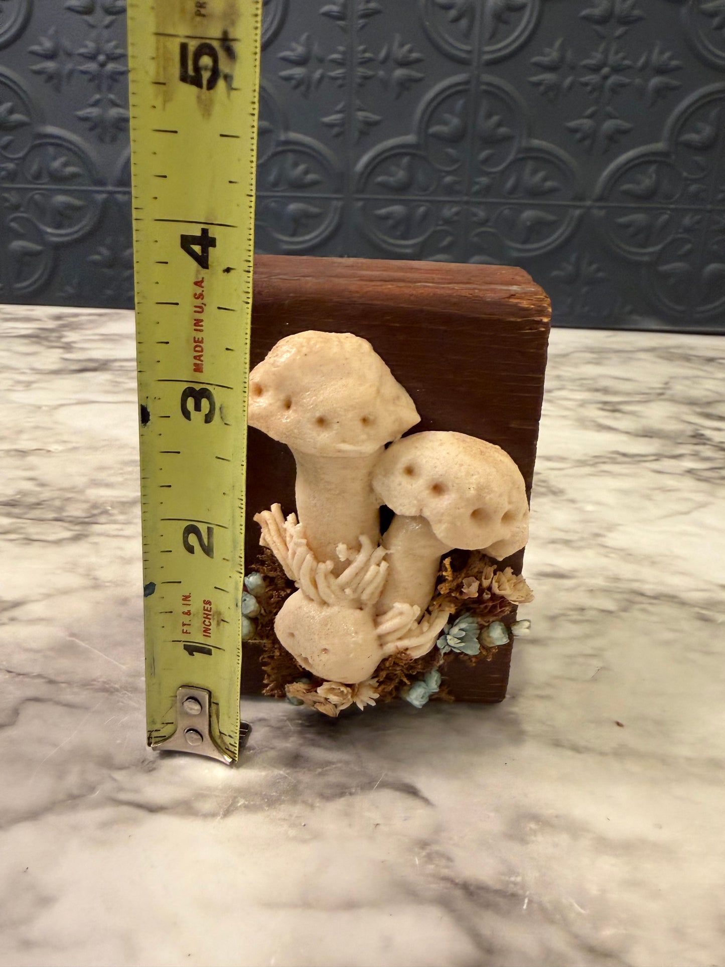 Handmade Mushrooms on Wood Block Sm.