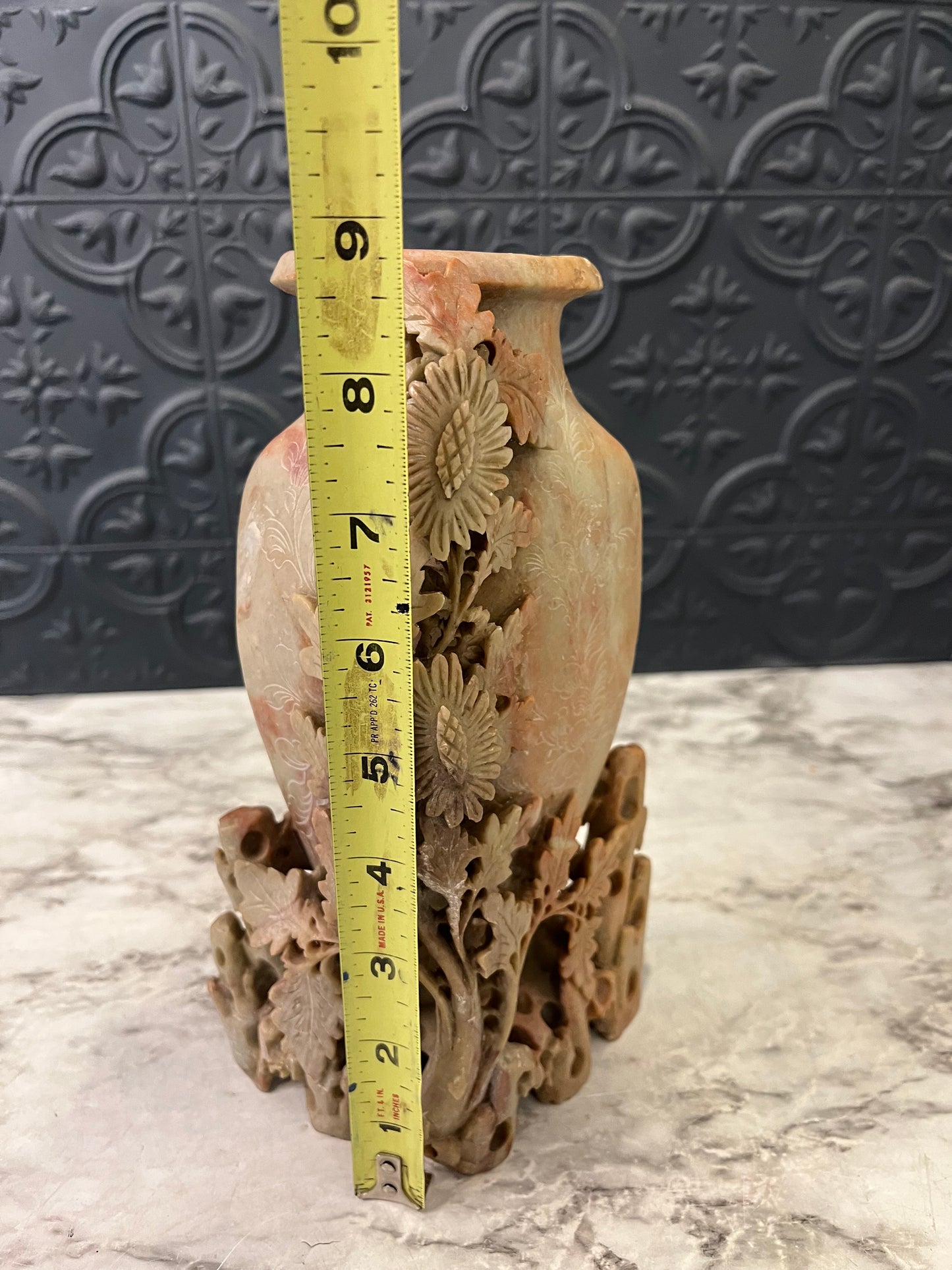 Carved Soapstone Vase with Florals Tall