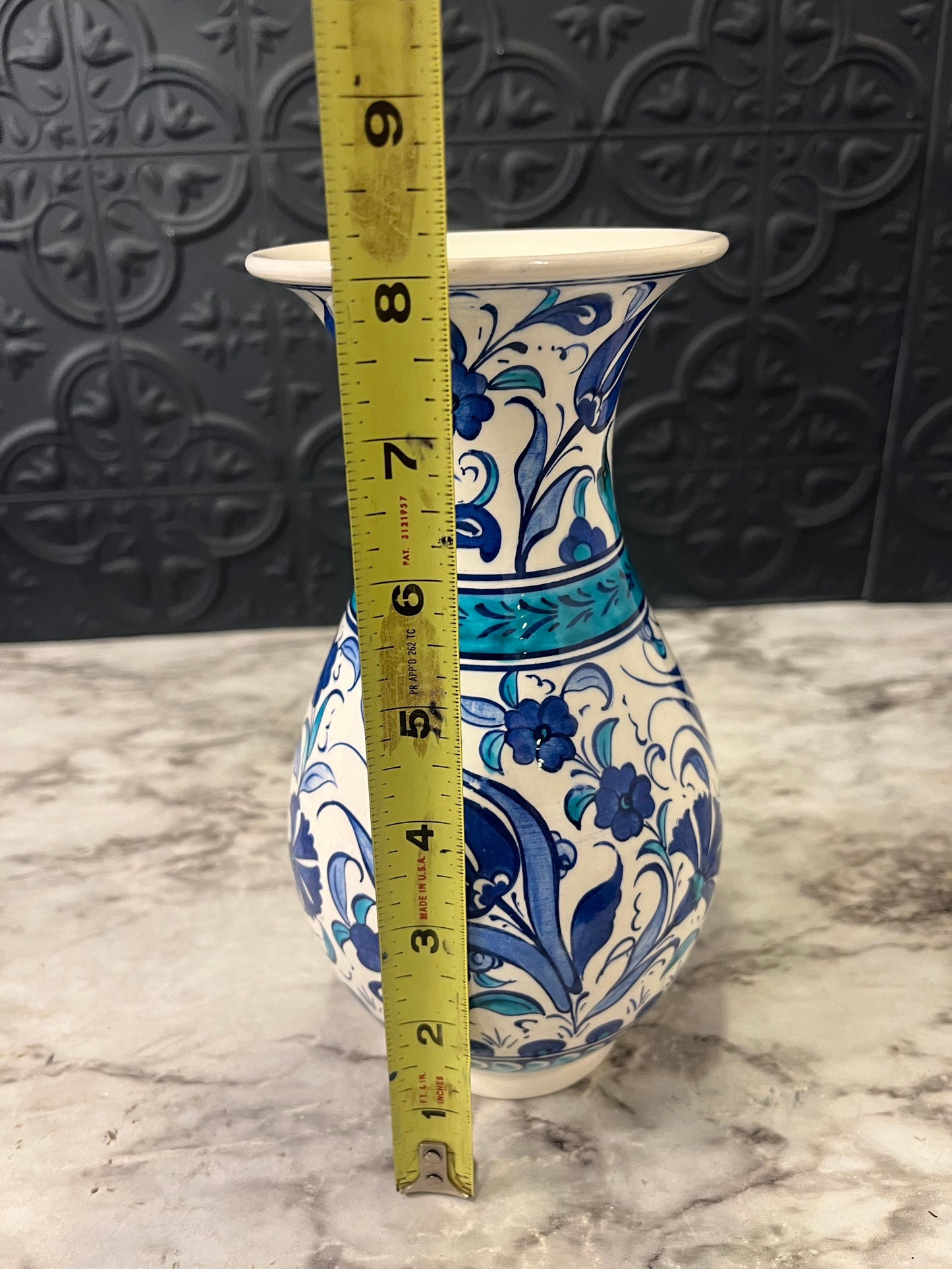 Turkish Pottery White Vase with blue and Turquoise