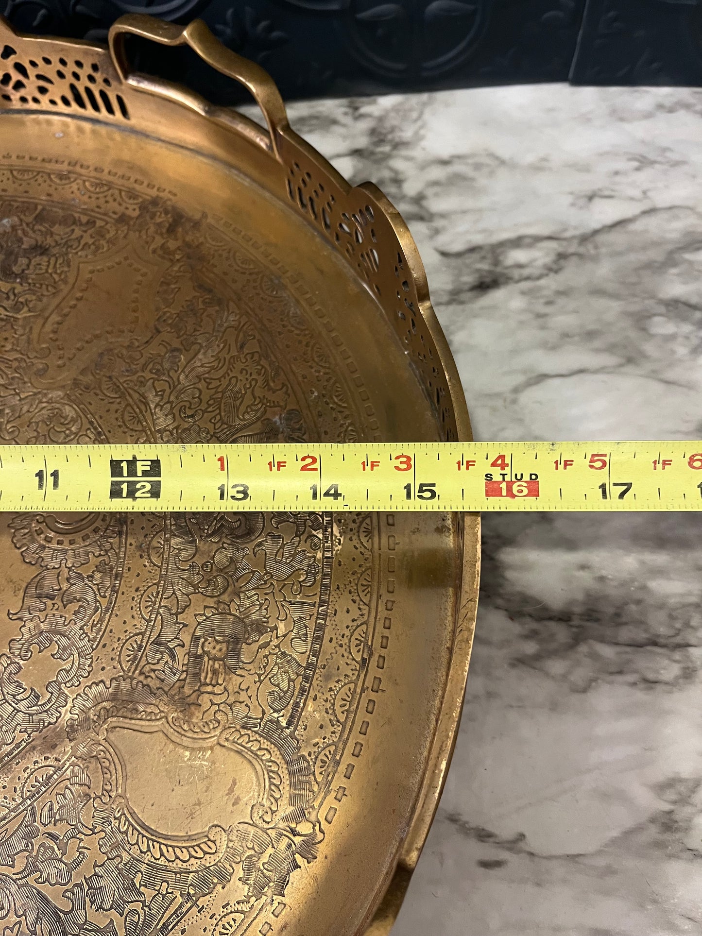 Large Brass Footed Etched Tray