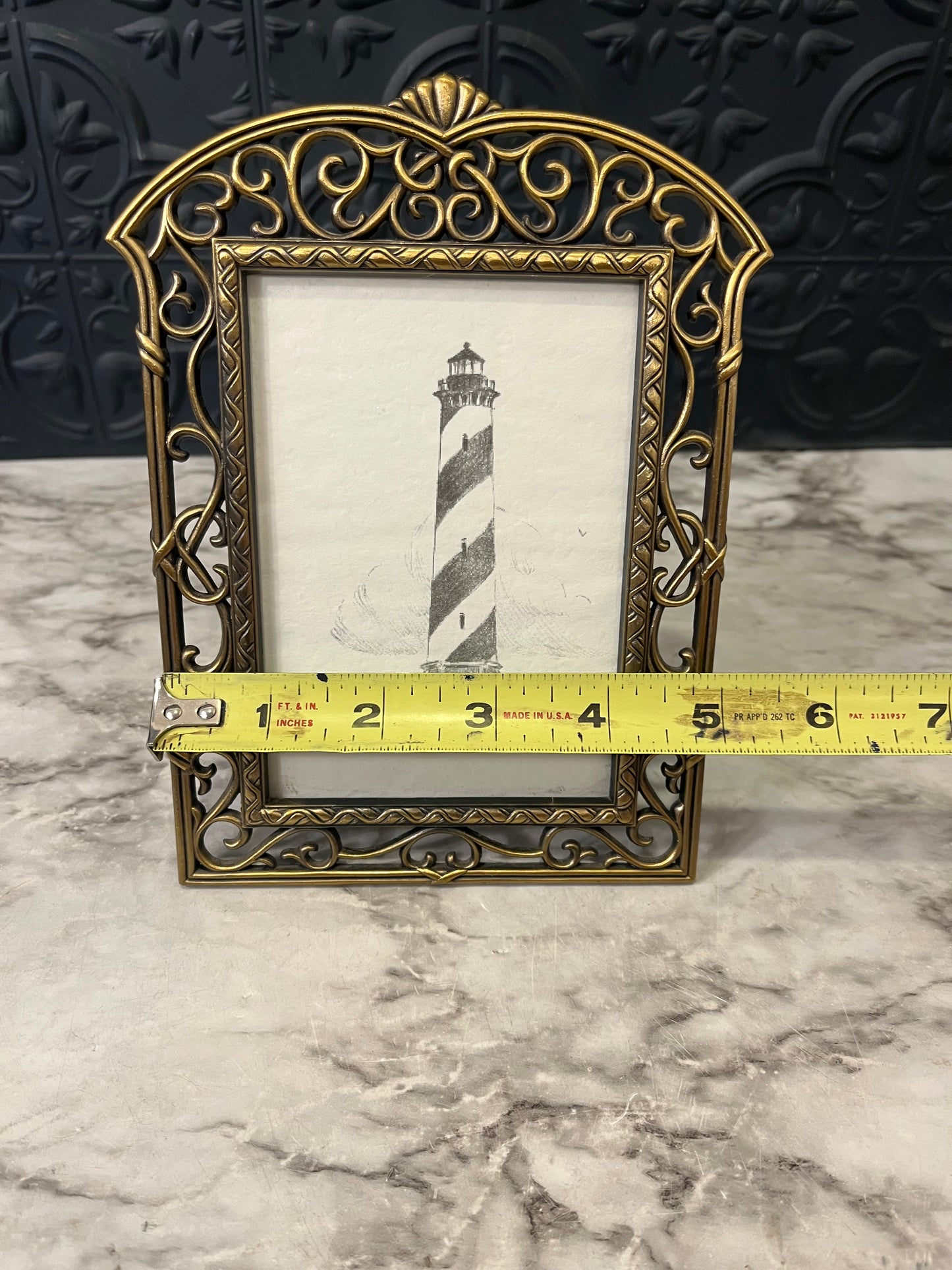 Ornate Bronze Metal Frame with Lighthouse Drawing