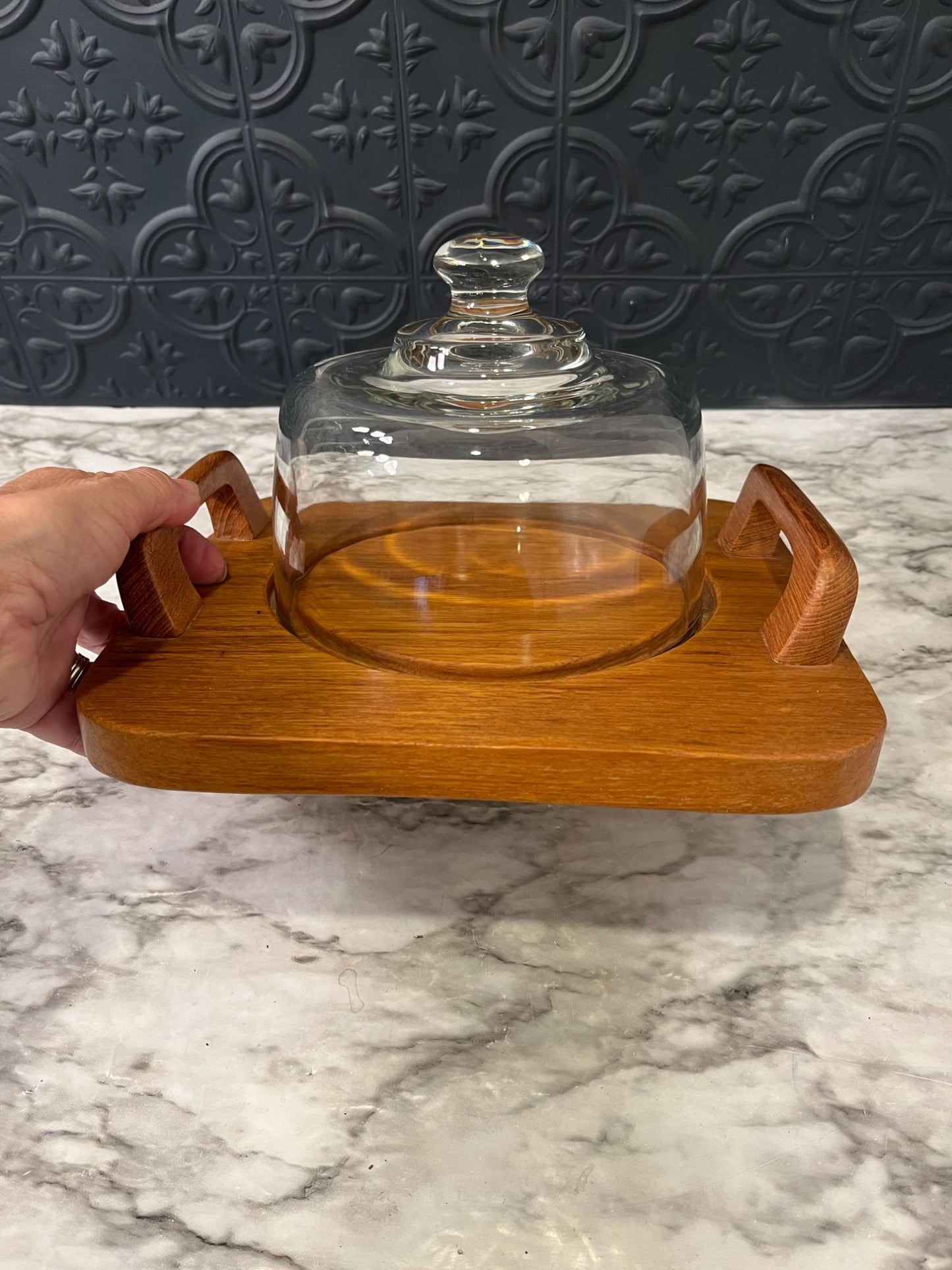 Wood Cheese Tray With Glass Dome