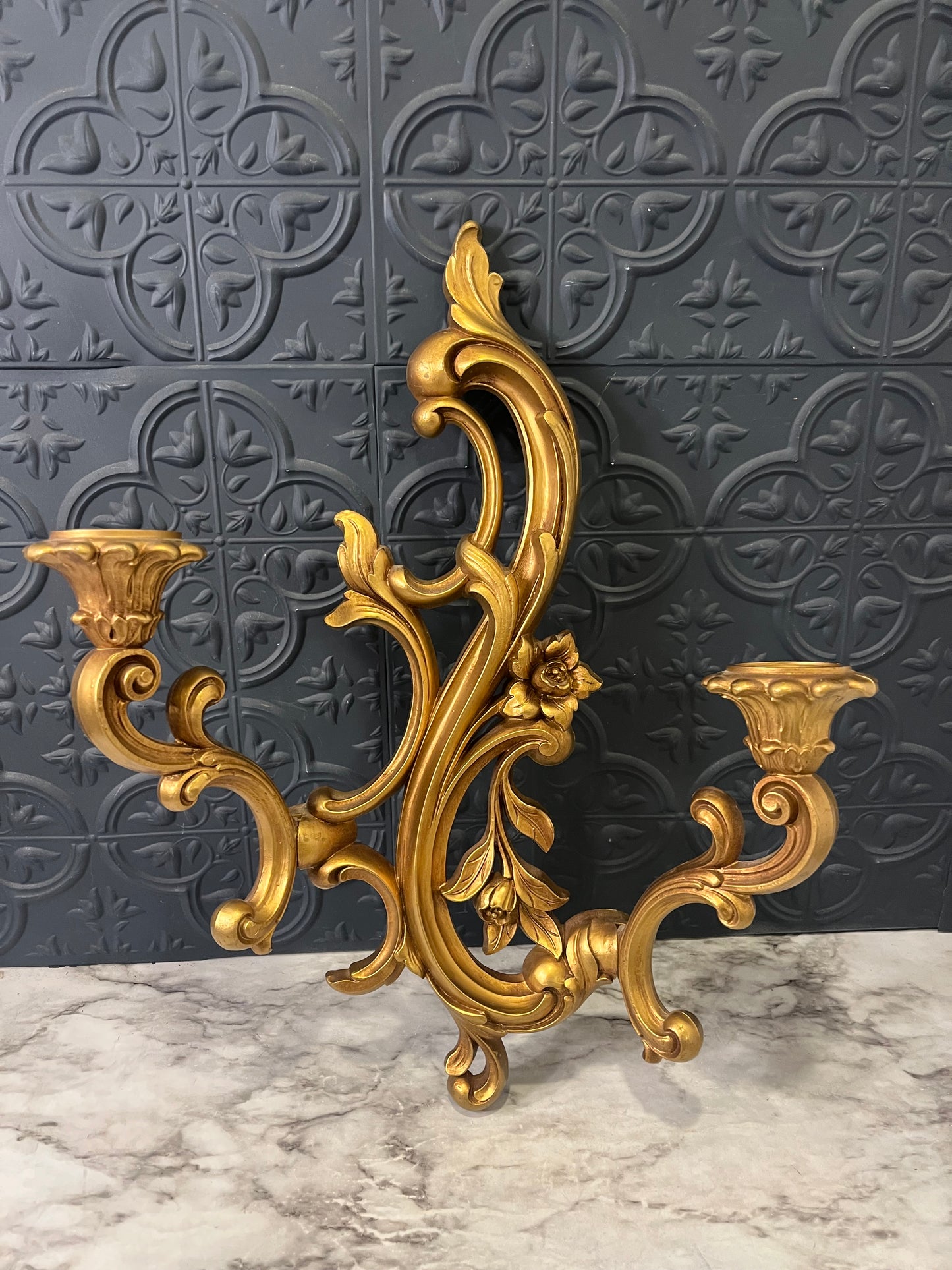 Syroco Gold wide double candle sconce