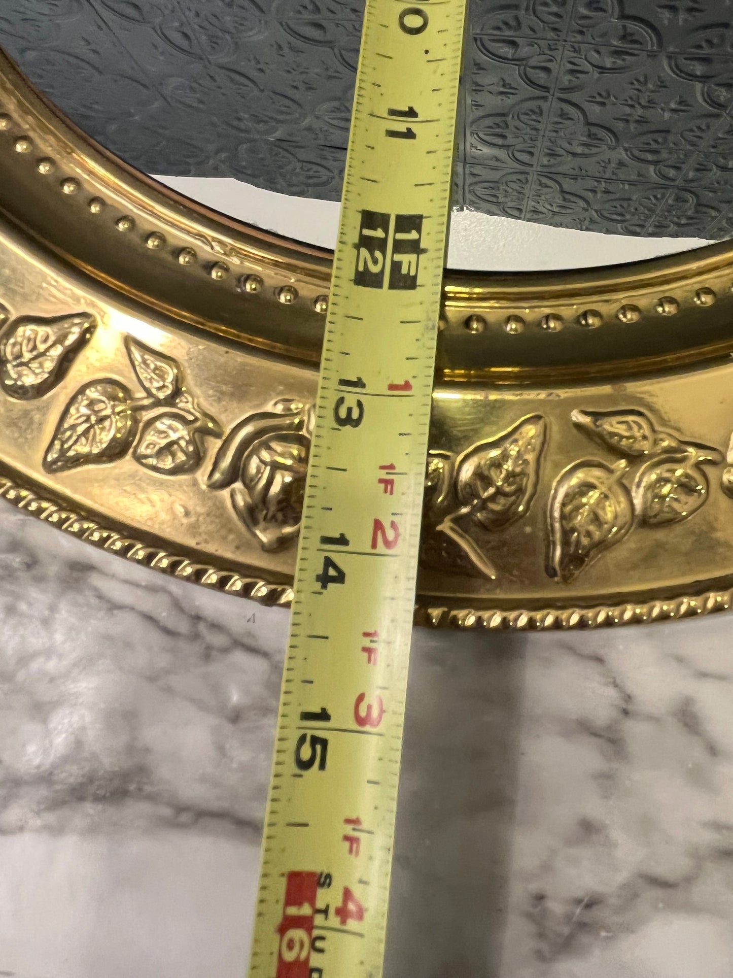 Round Embossed Brass Mirror