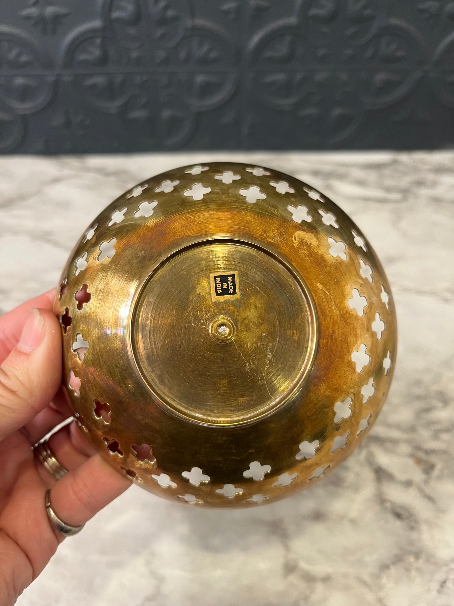 Small Brass bowl with Leaves and cutouts