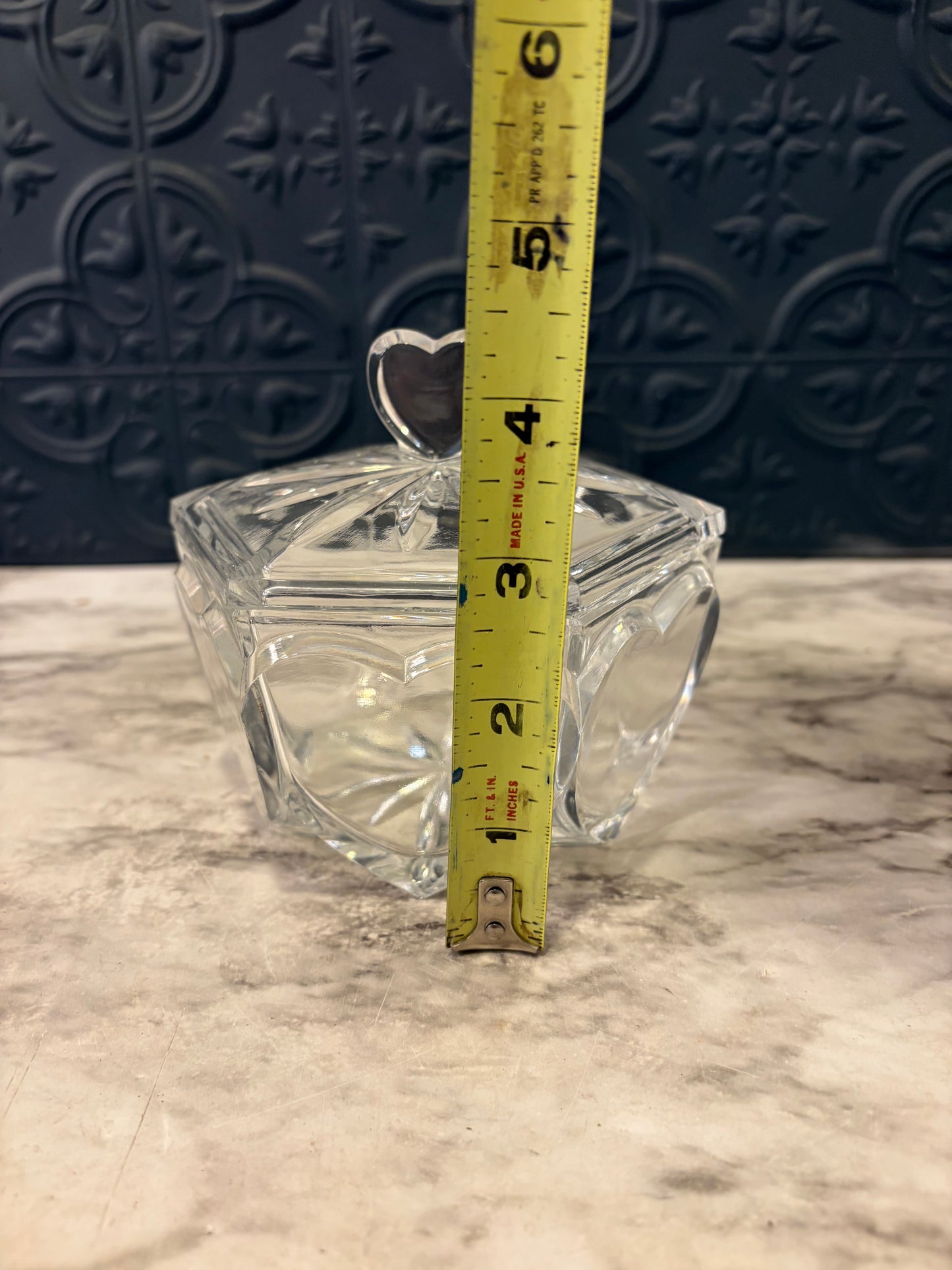 Czech Crystal Heart Hexagon Dish with Lid