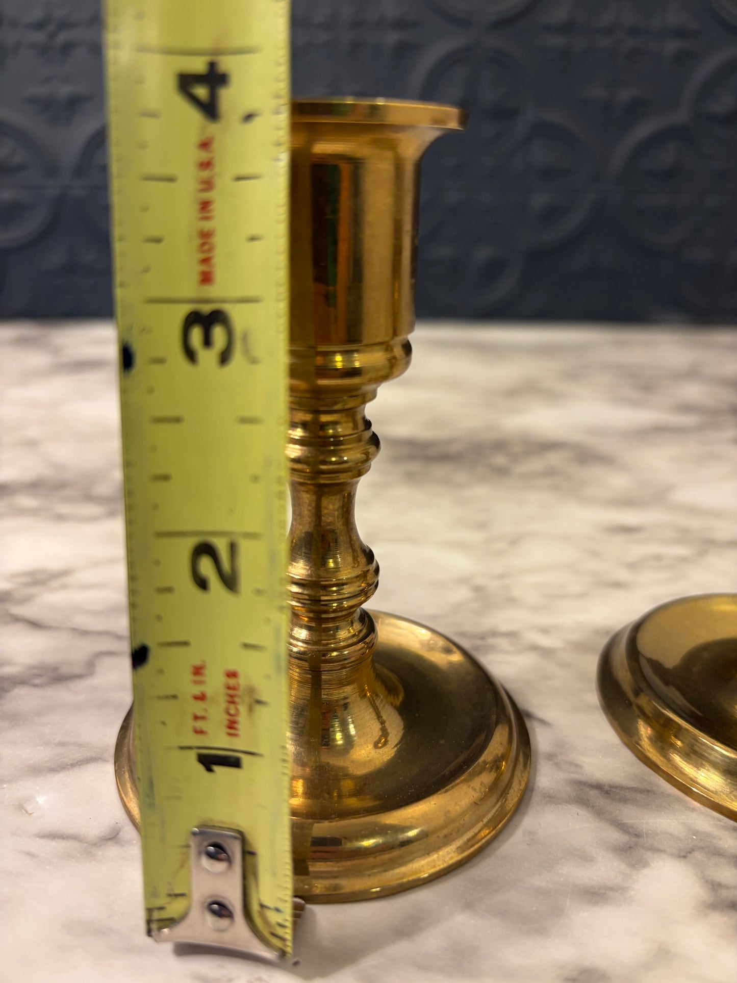 3.75 Set of Brass Candle Holders Round Base