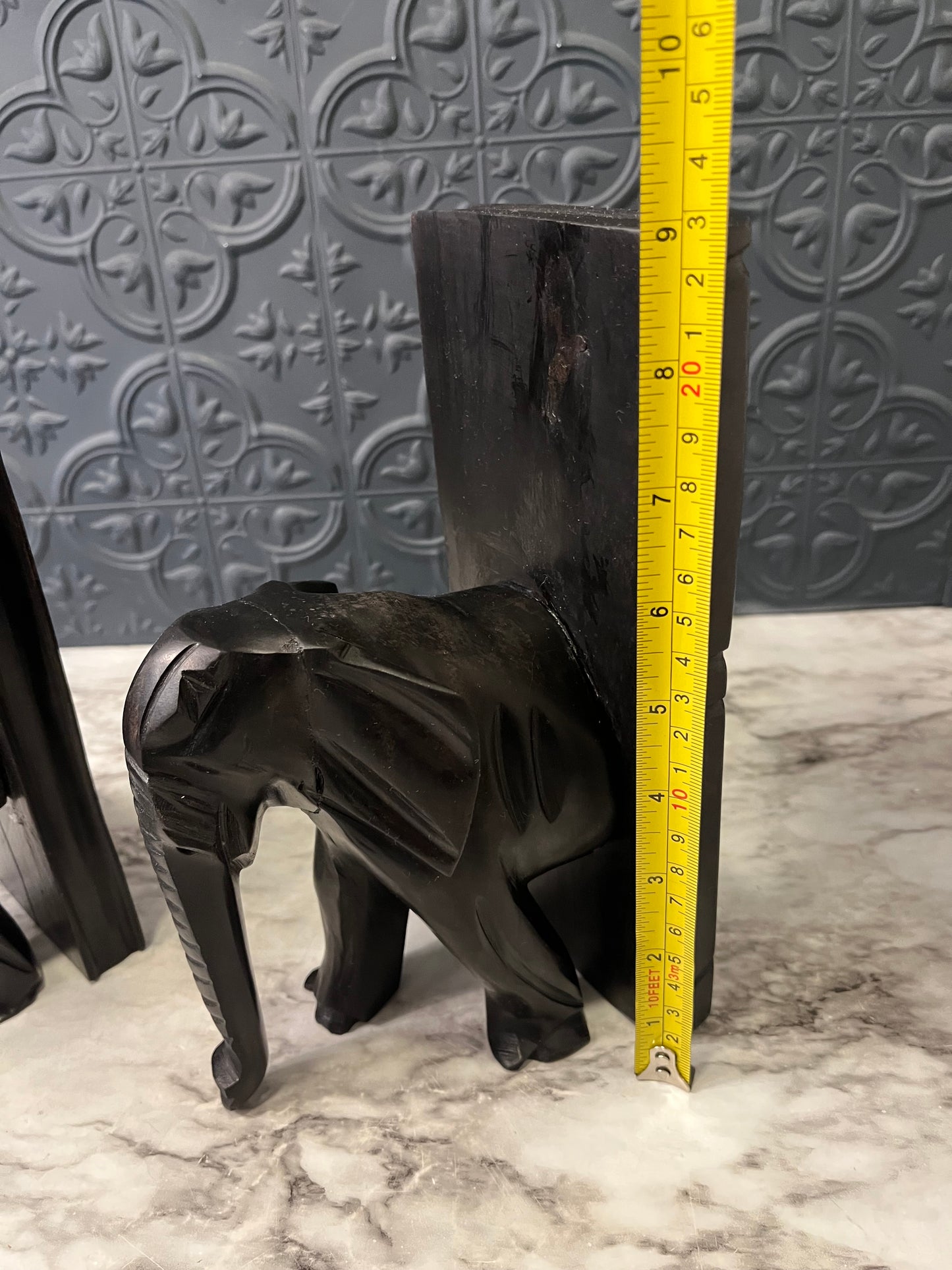Black Wood Elephant Bookends