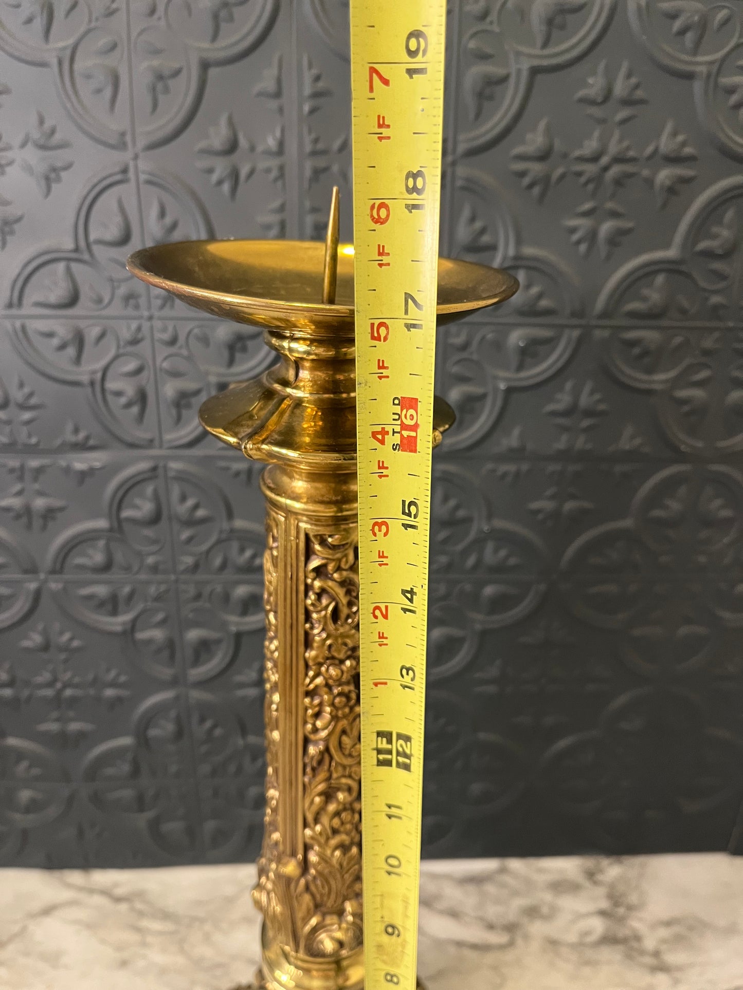 17" Ornate Brass Pillar Holder