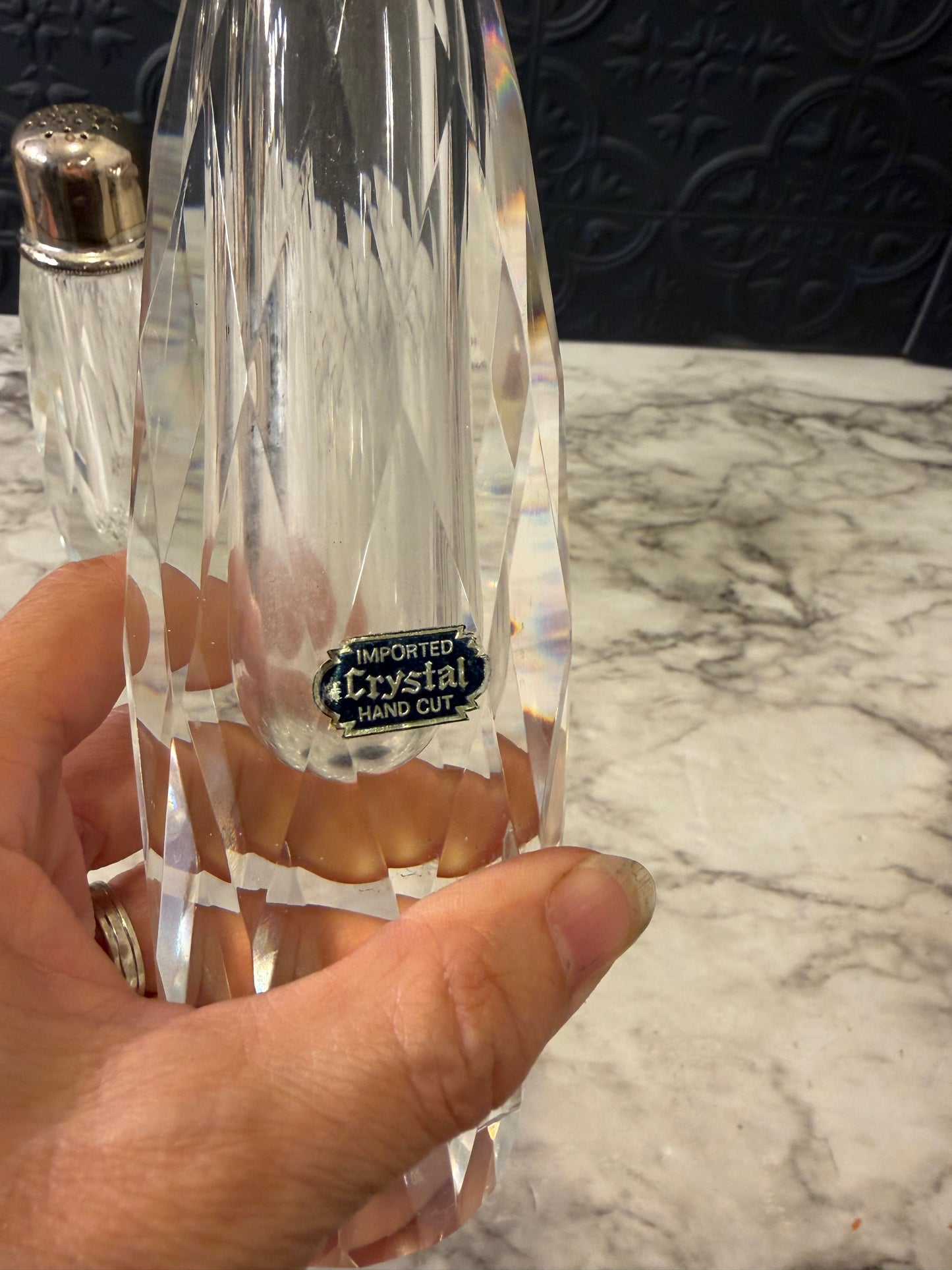 Heavy Crystal Cut Glass Salt and Pepper Shakers