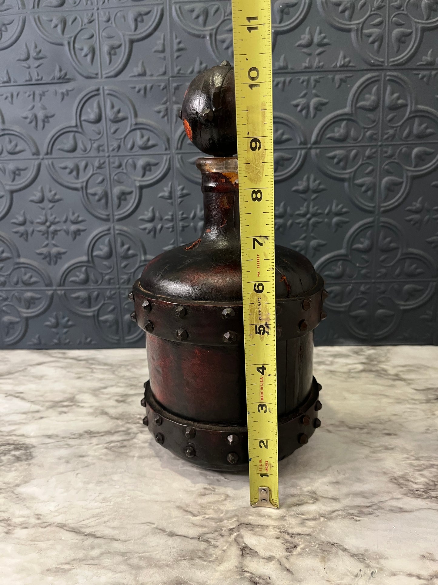 Golden Crown Leather Wrapped Decanter AS IS