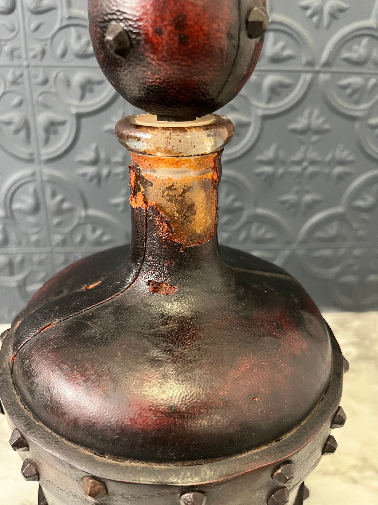 Golden Crown Leather Wrapped Decanter AS IS