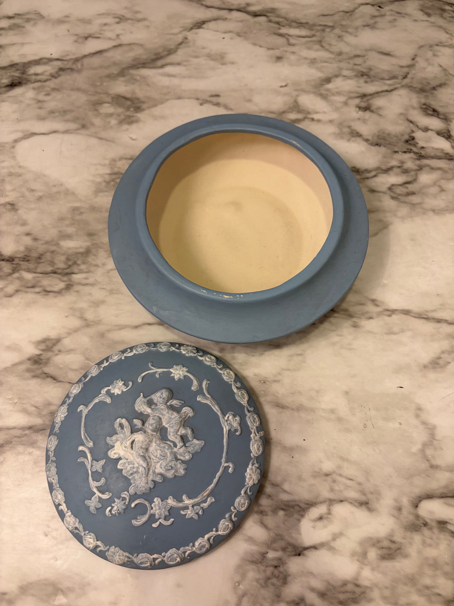 Round Blue Wedgewood Inspired Trinket Box