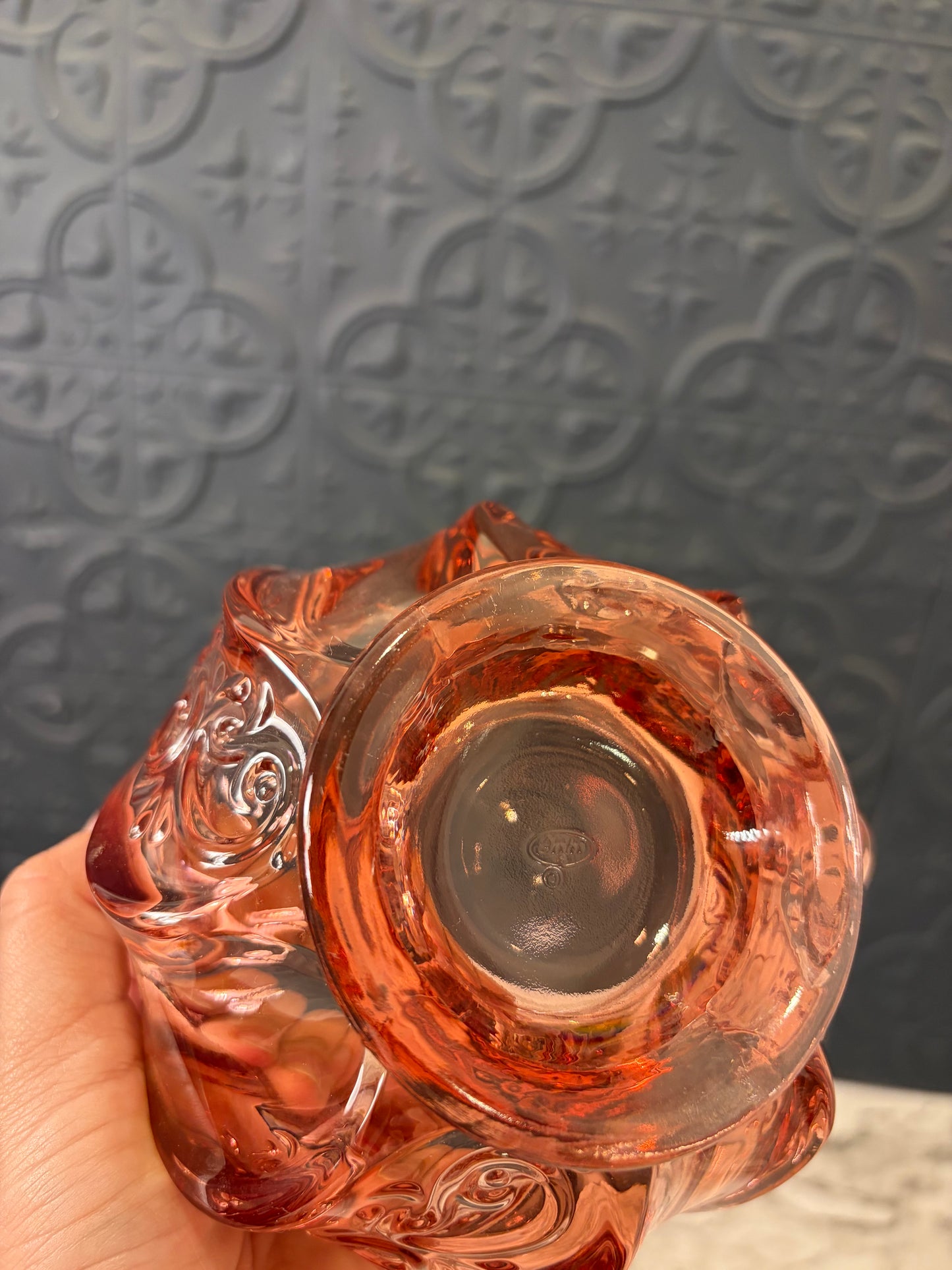 Fenton Pink Glass Swirl Candy Dish