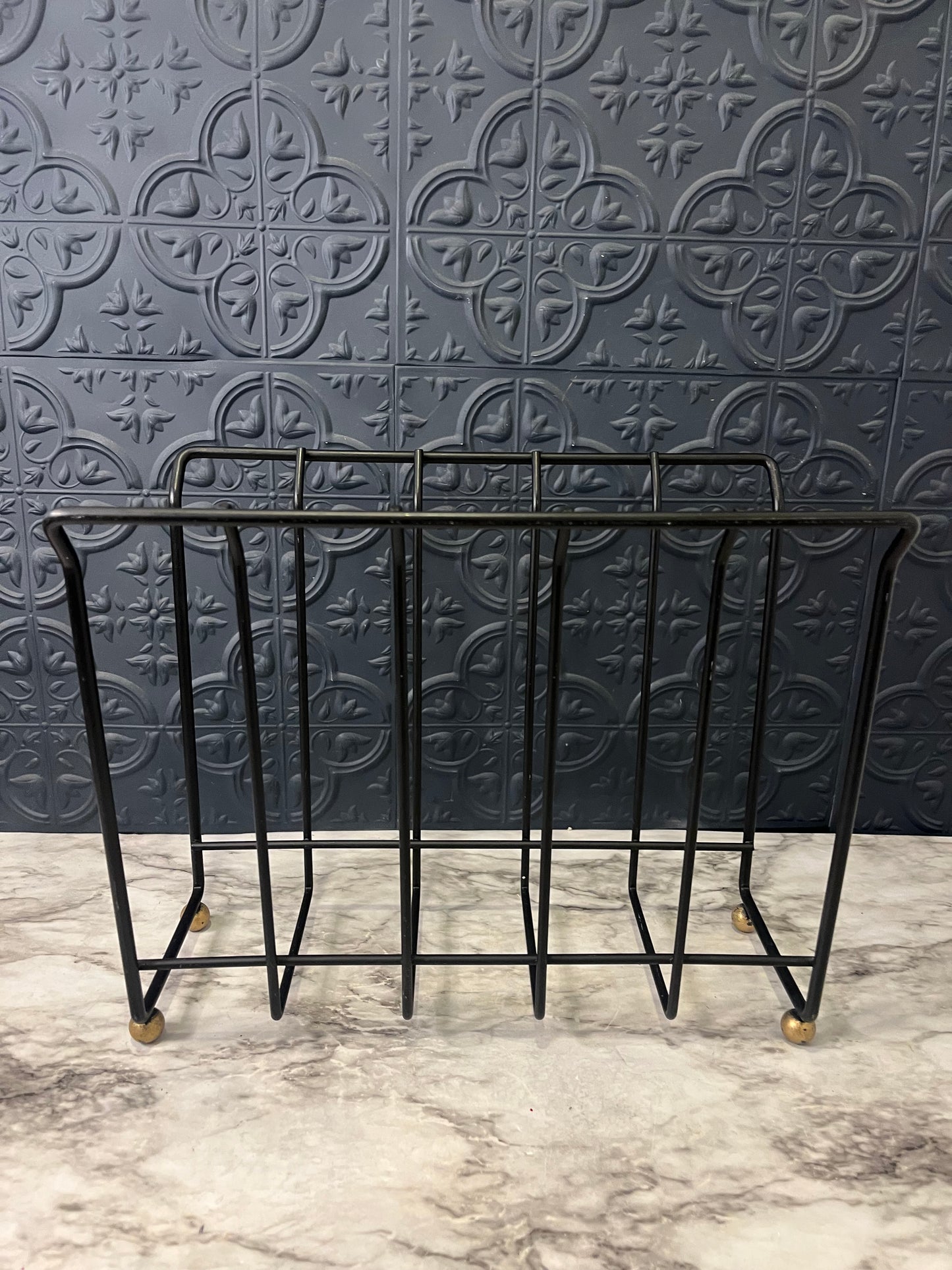 Black Wire Magazine Rack with Gold feet