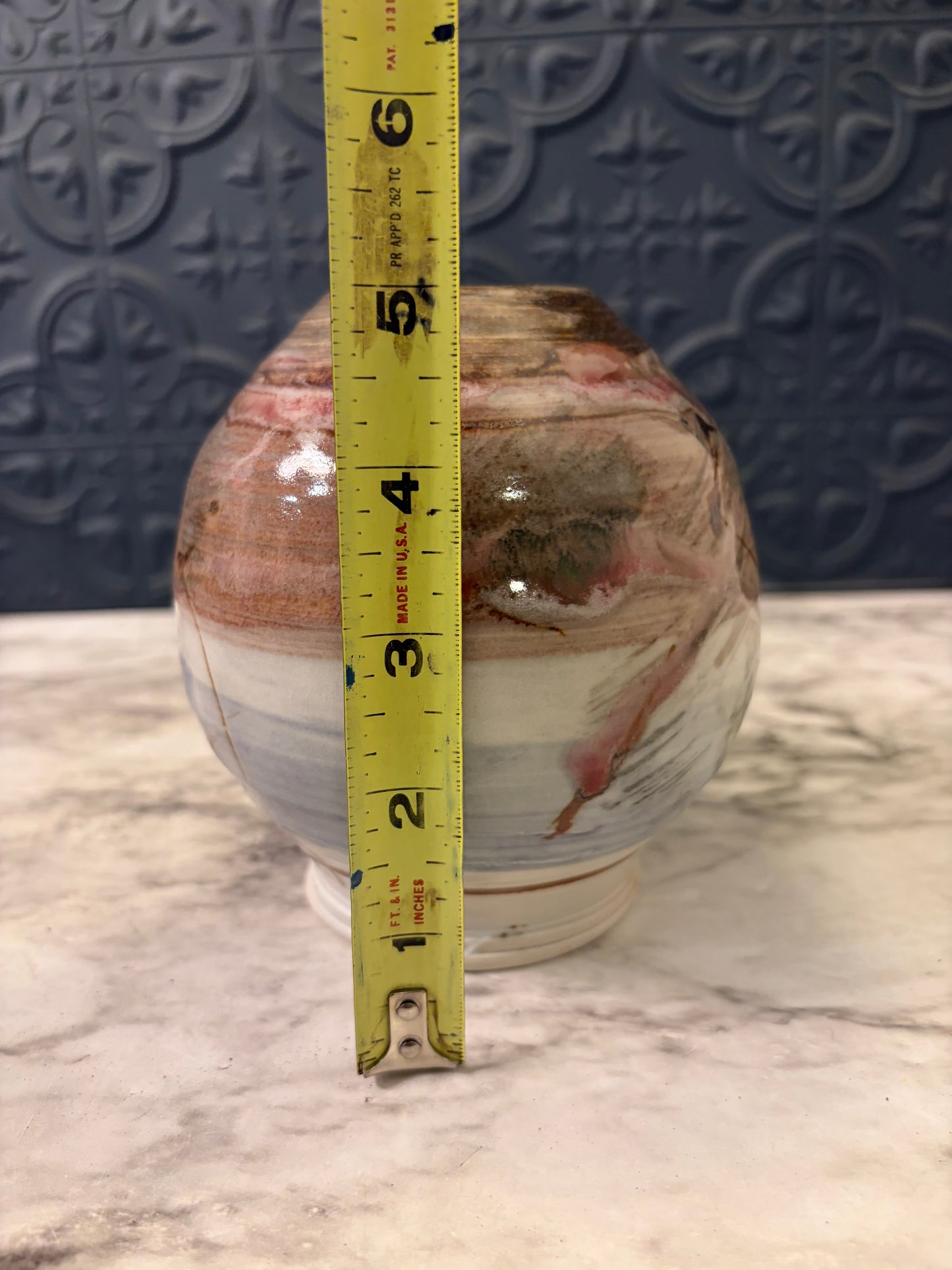 Round Studio Pottery Vase Brown and Blue