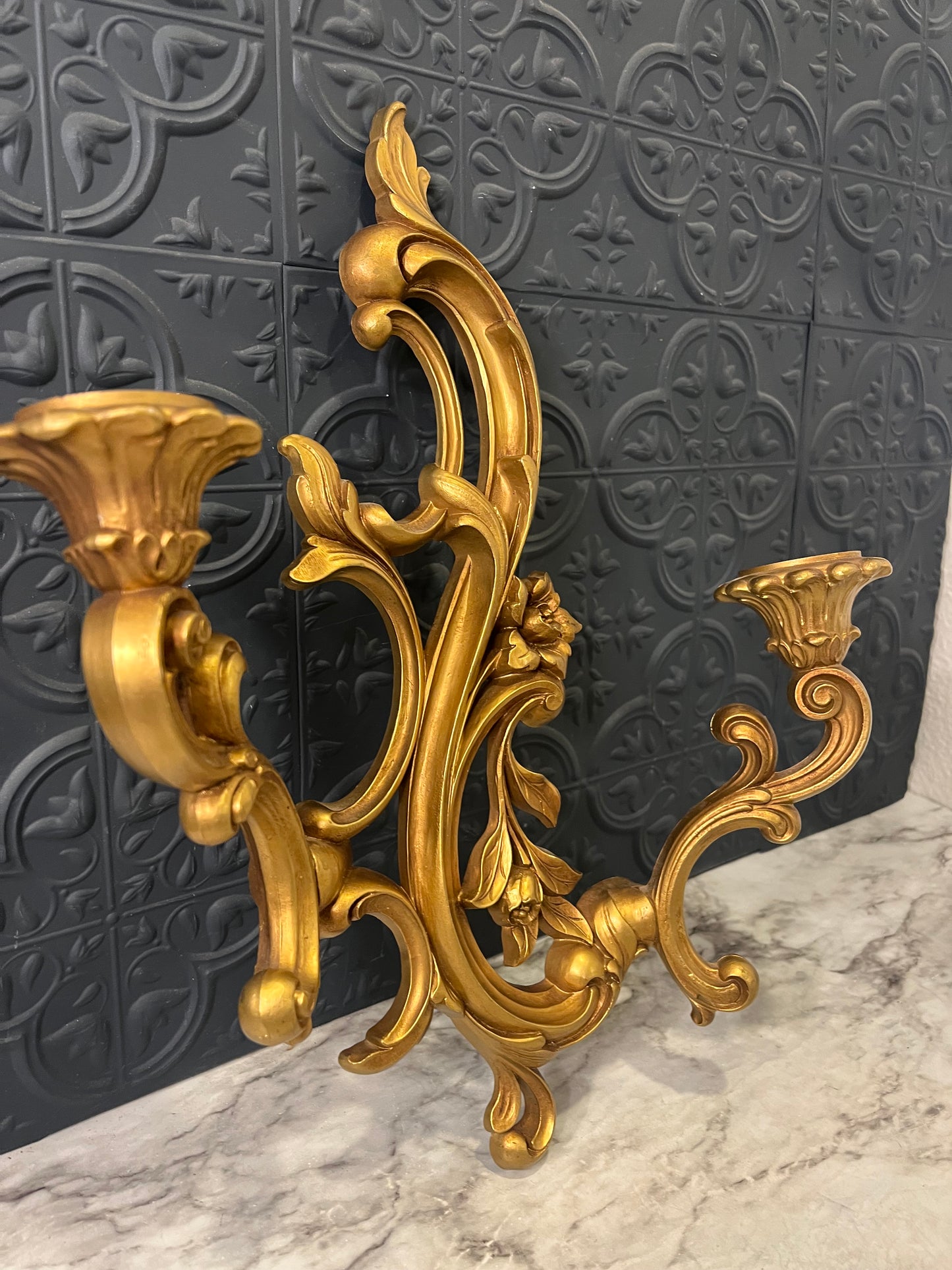 Syroco Gold wide double candle sconce