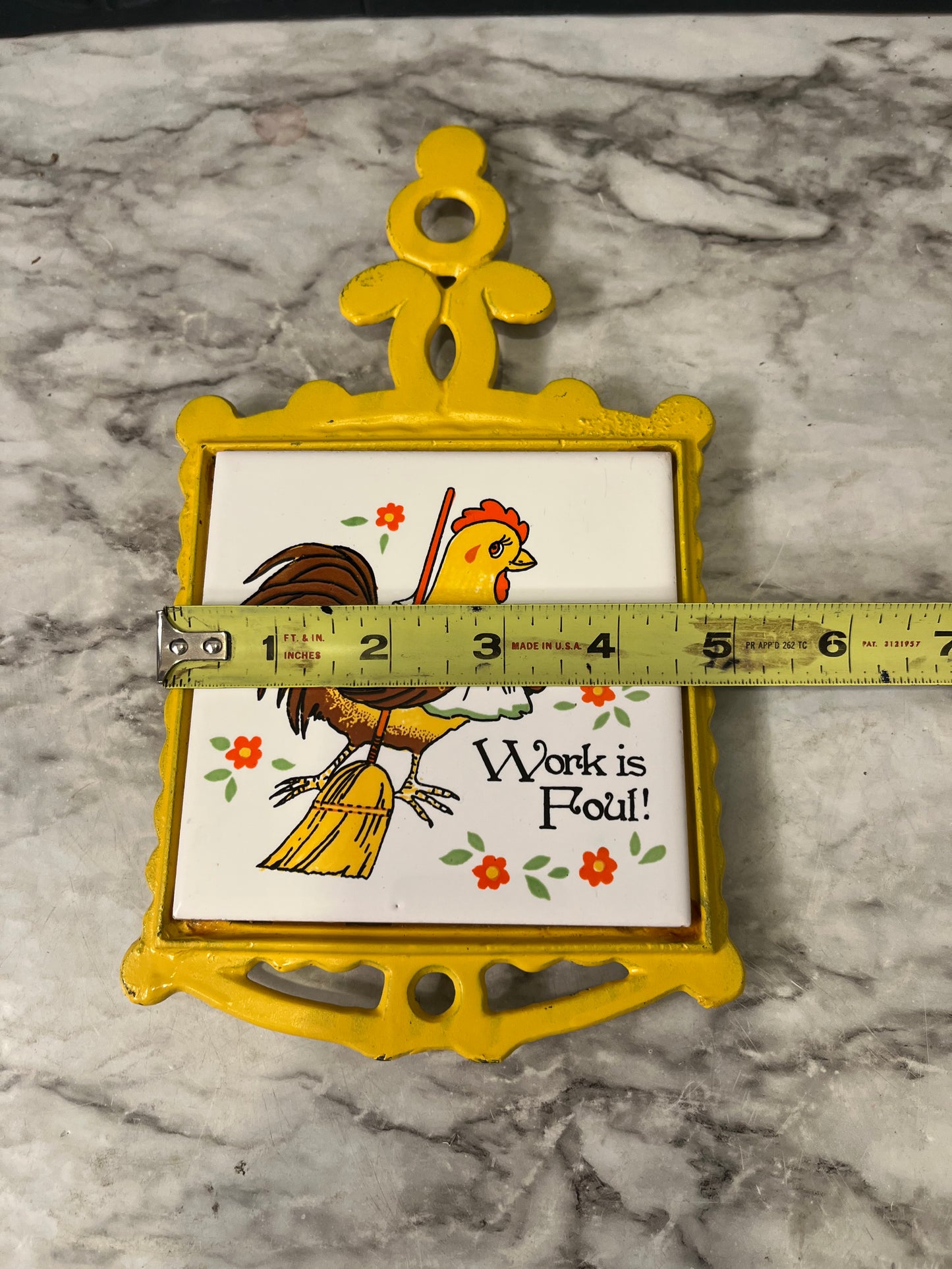 Metal Yellow Trivet Foul Work