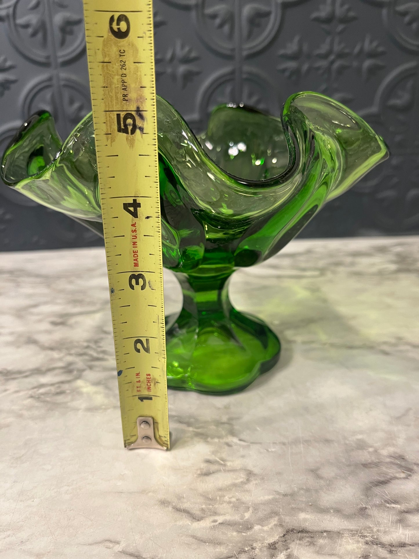 LE Smith Green glass pedestal bowl