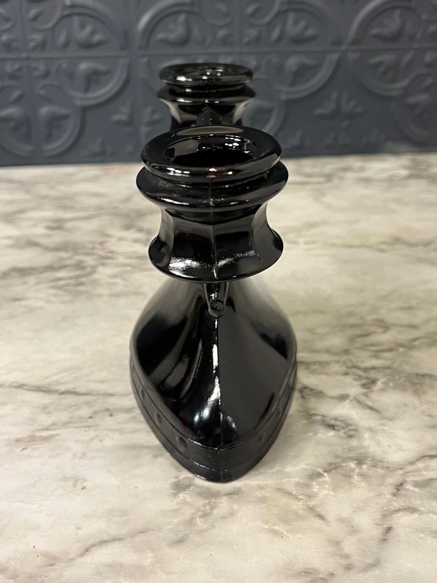 Black glass LE Smith double candle holder - AS IS