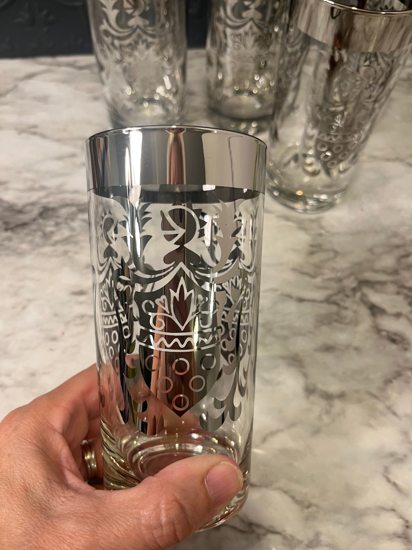 Vintage Kimiko Silver Shield Tumblers x 5