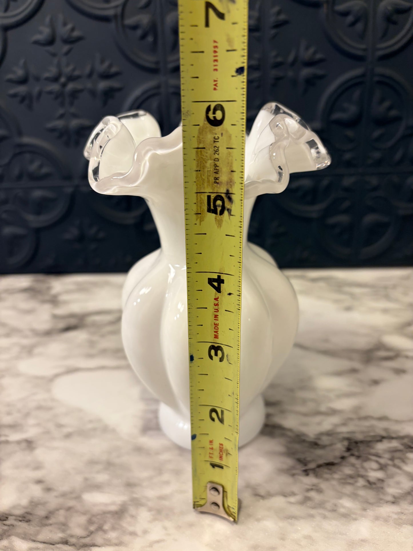 Fenton Silvercrest ruffled Milk Glass Vase