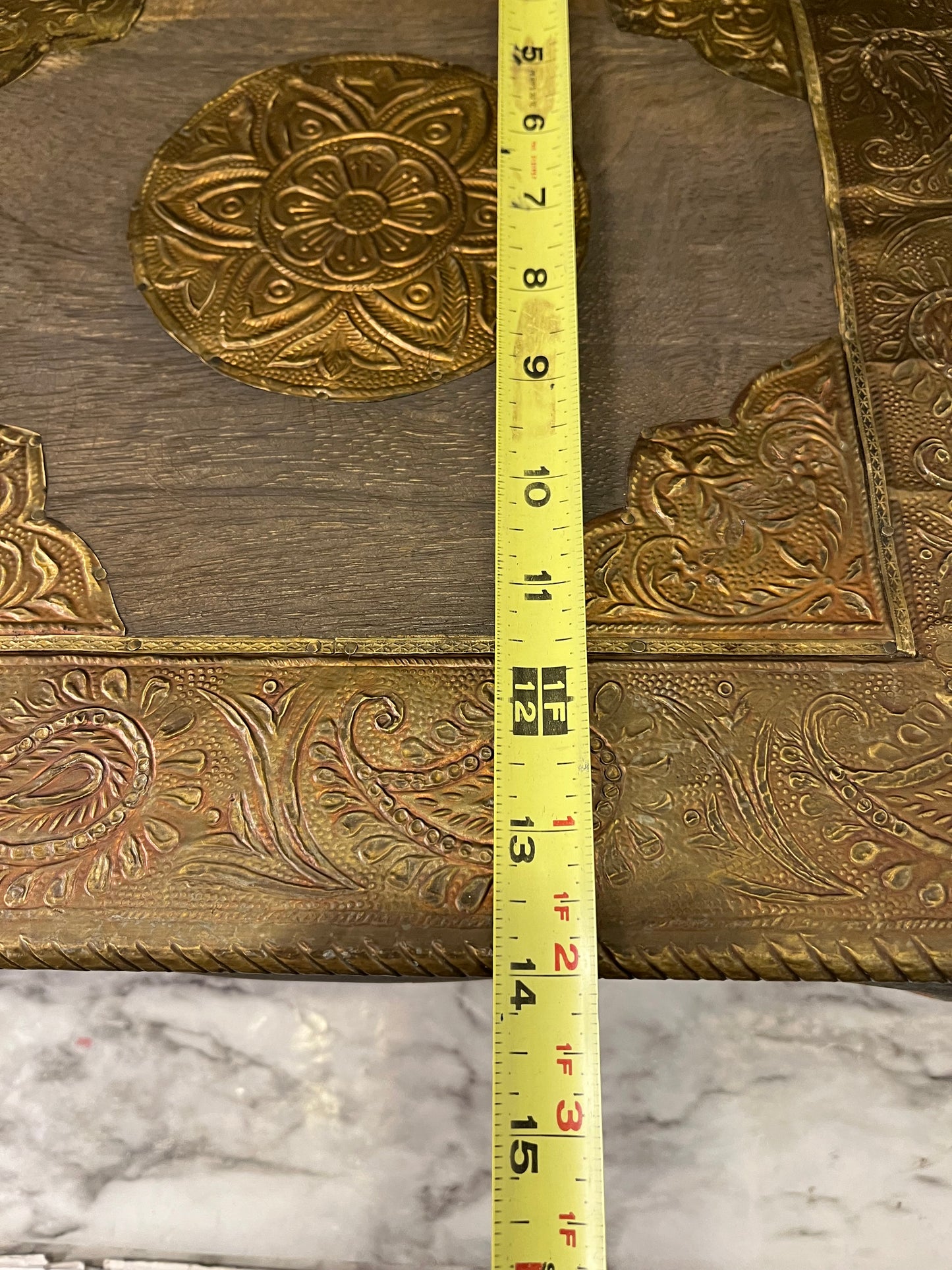 Embossed Metal and wood Riser (pooja chowki)