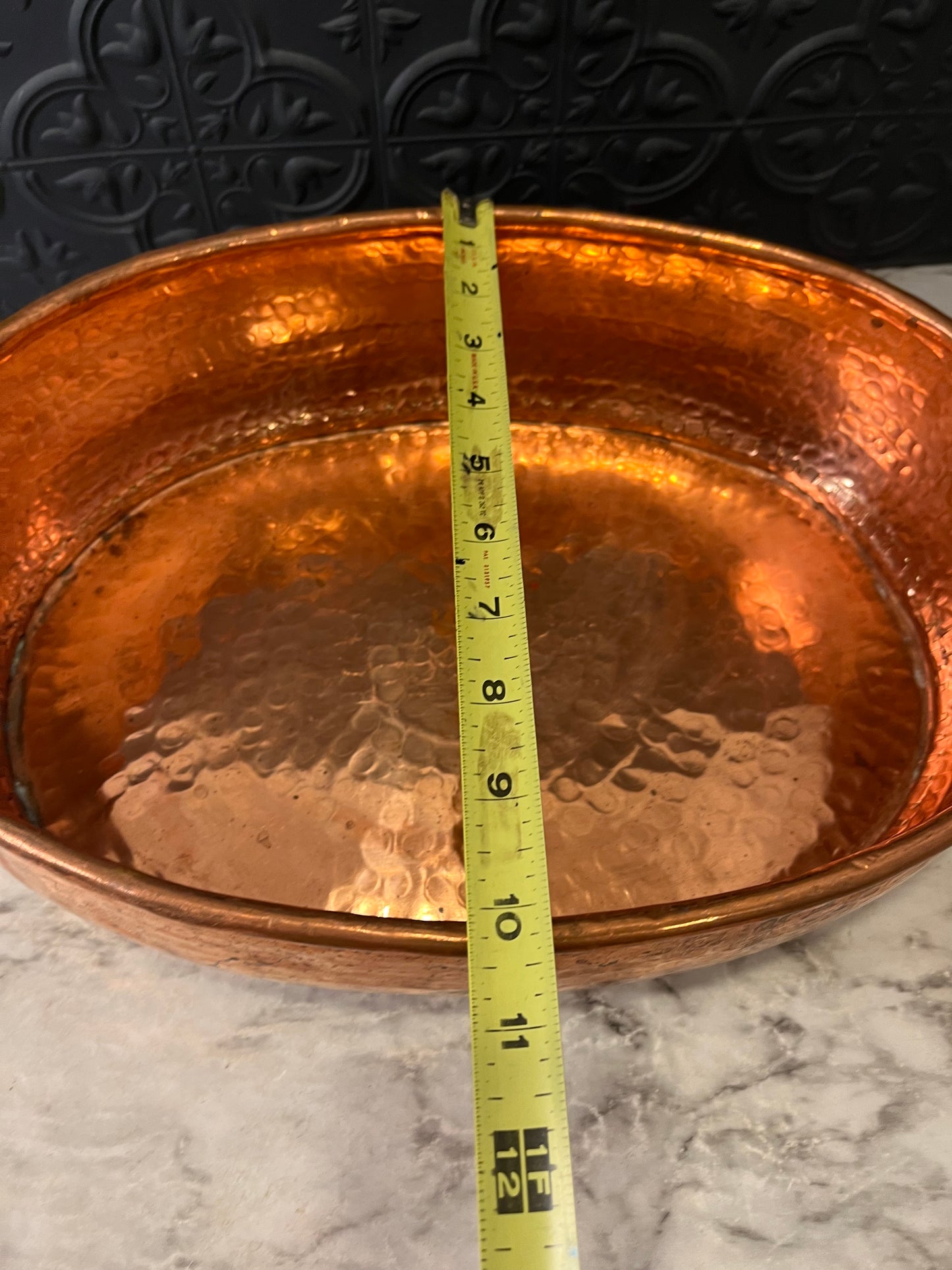 Hammered Copper Pot with Brass Handles 3.75 d 14 L x 10 W