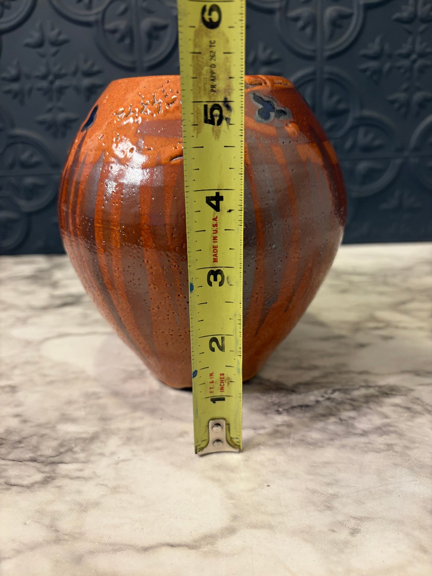 Rust Glaze Pottery Vase Signed HDB