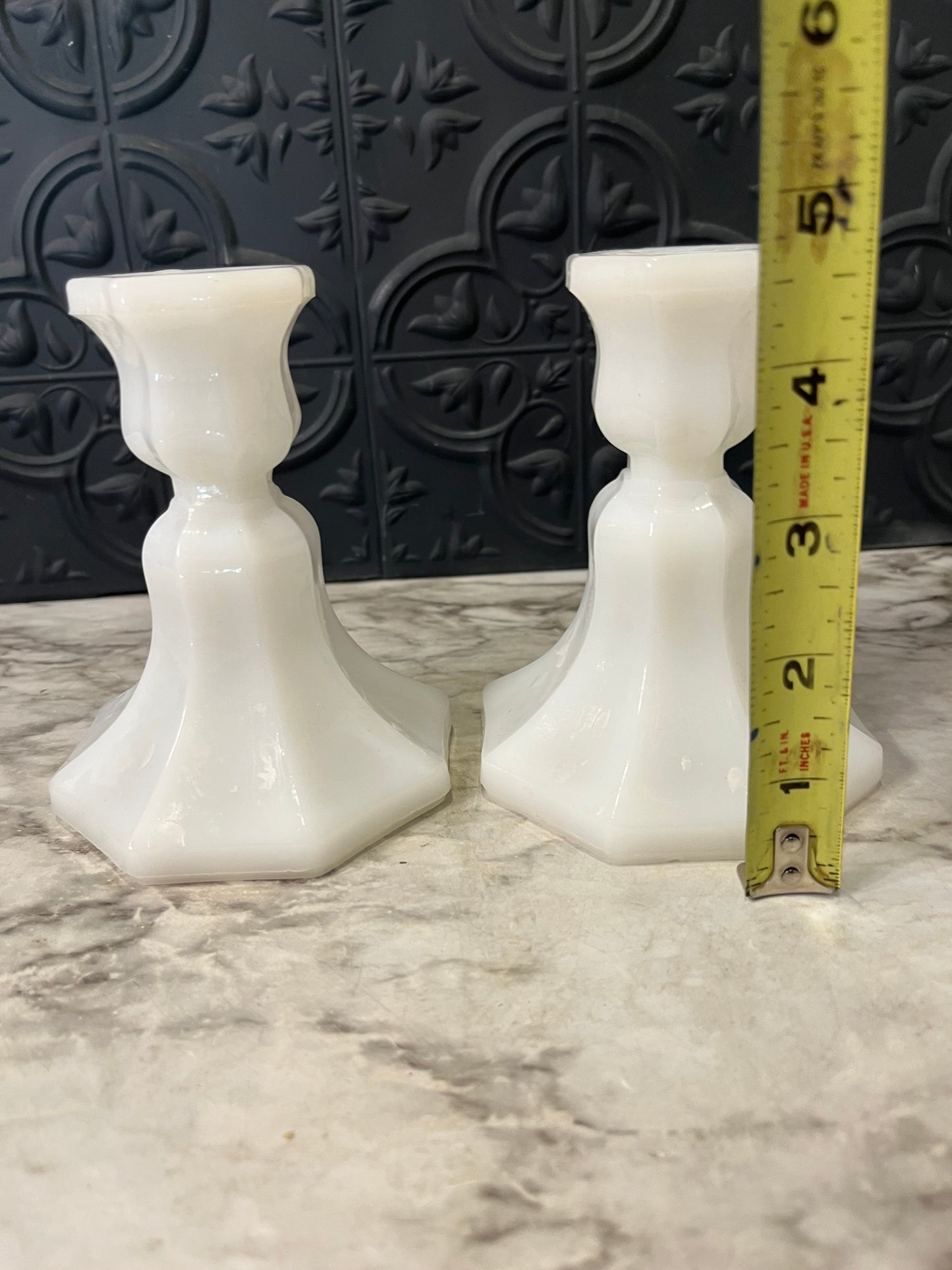 Milk Glass Candle Holder Fluted Base x2