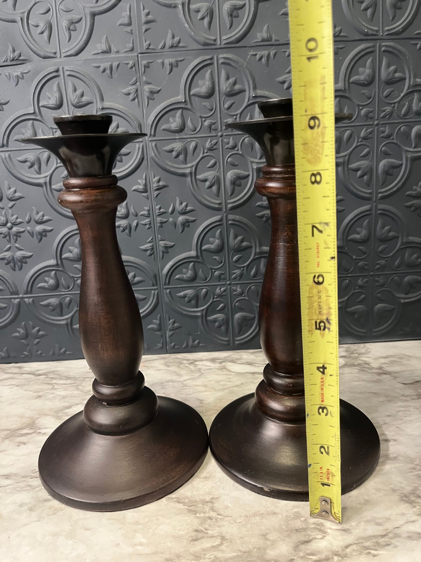 Pottery Barn Wood and Metal Candle Holder x 2