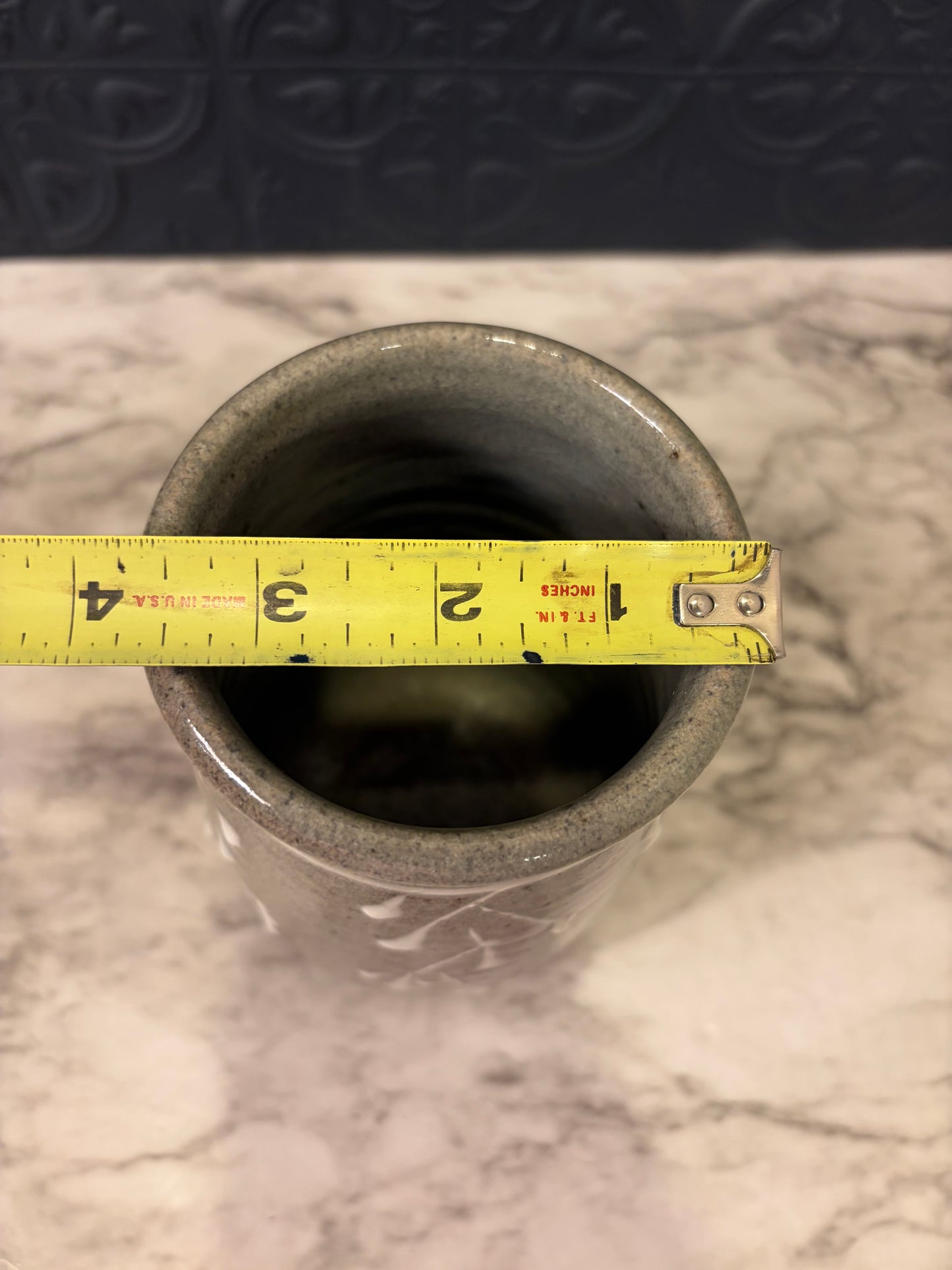 Grey Stoneware Vase with White Accents