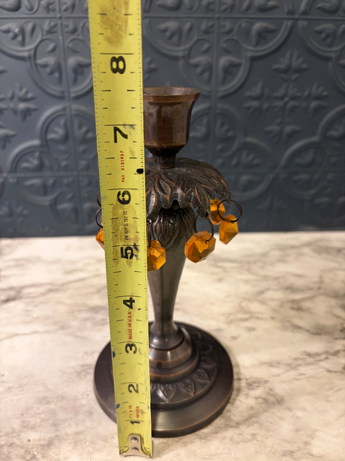 Candle Holder with Orange Beads